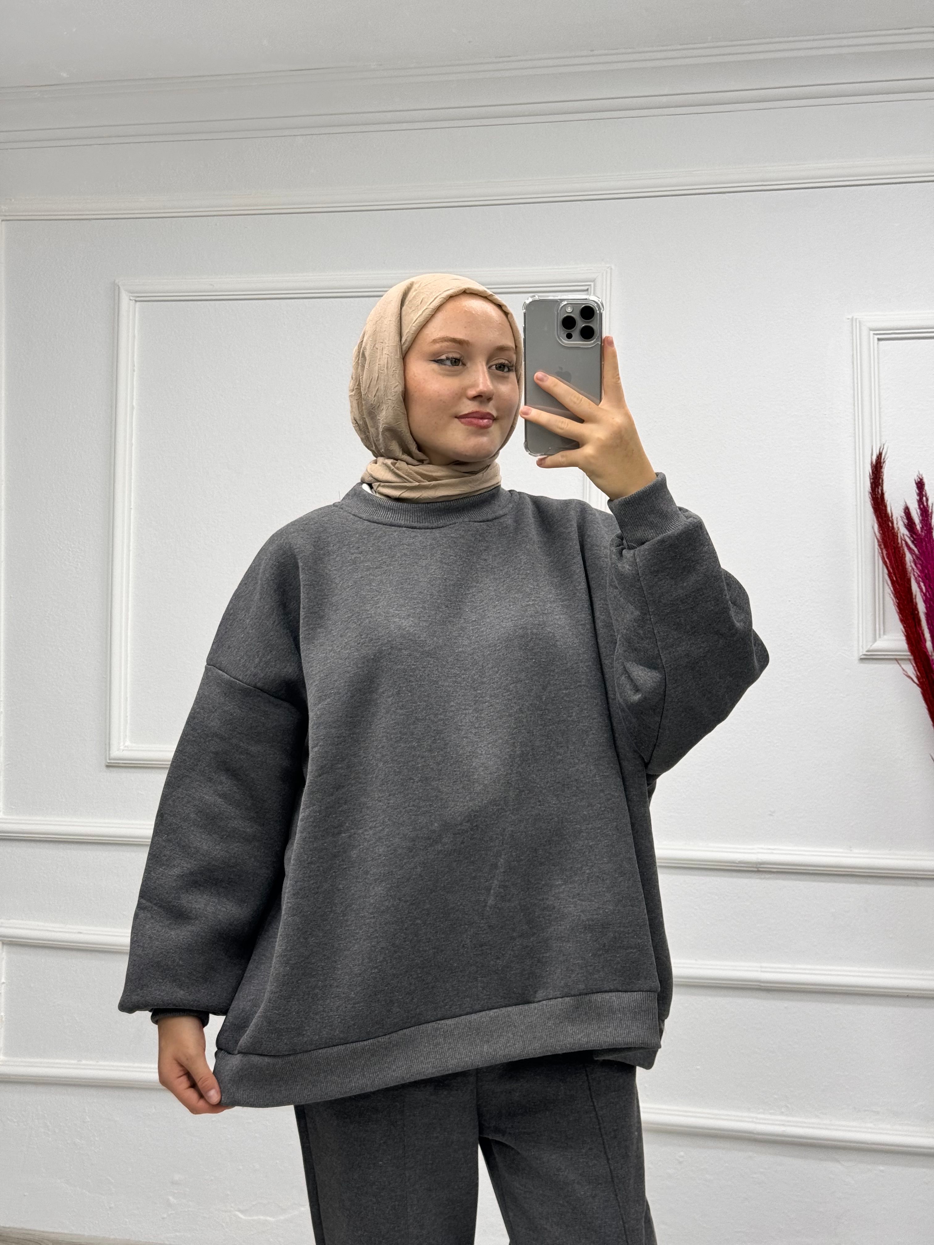 6000 3 İPLİK PREMİUM İÇİ ŞARDONLU SWEAT TAKIM - Antrasit