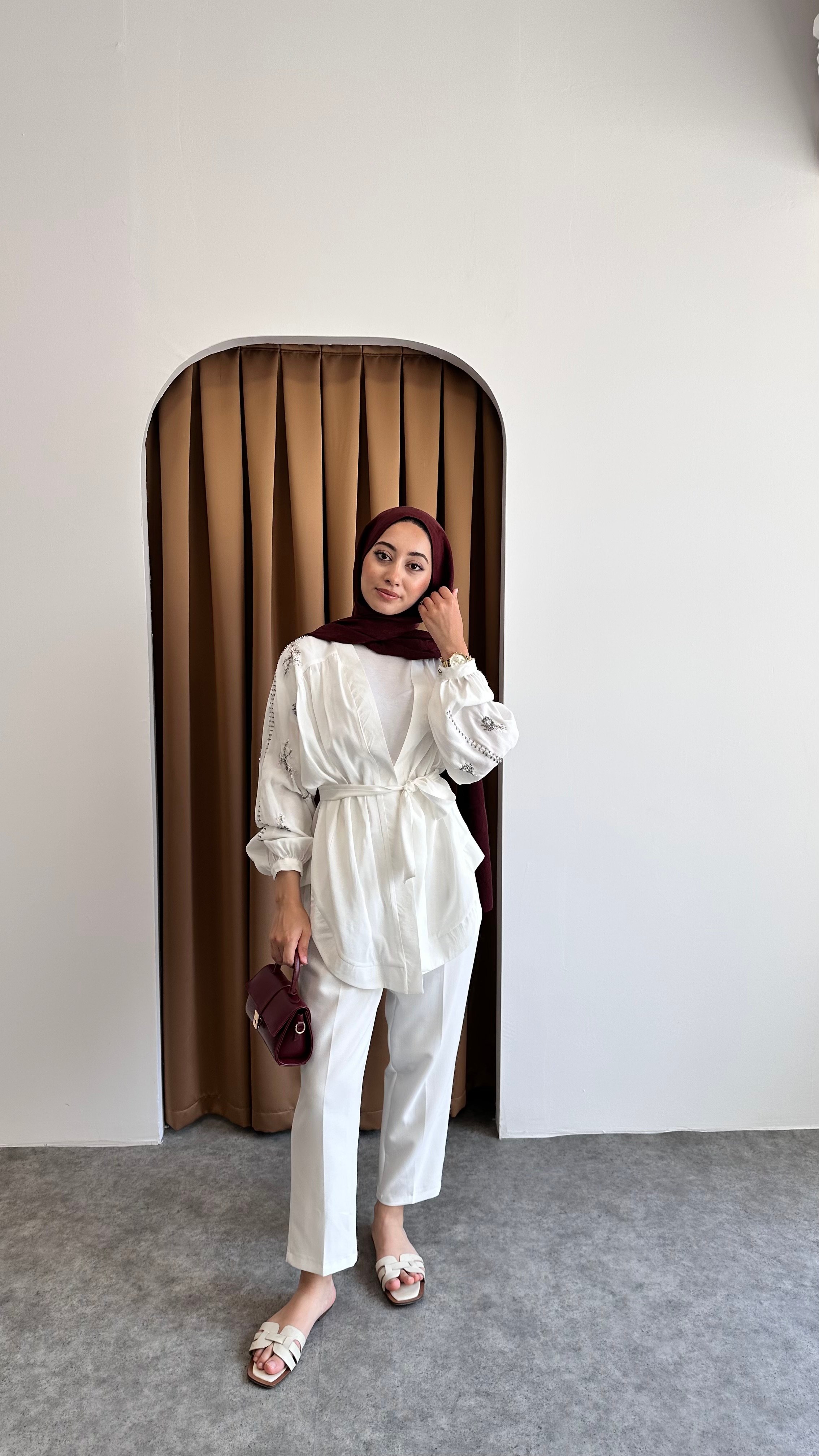 Taş detaylı kimono - Beyaz