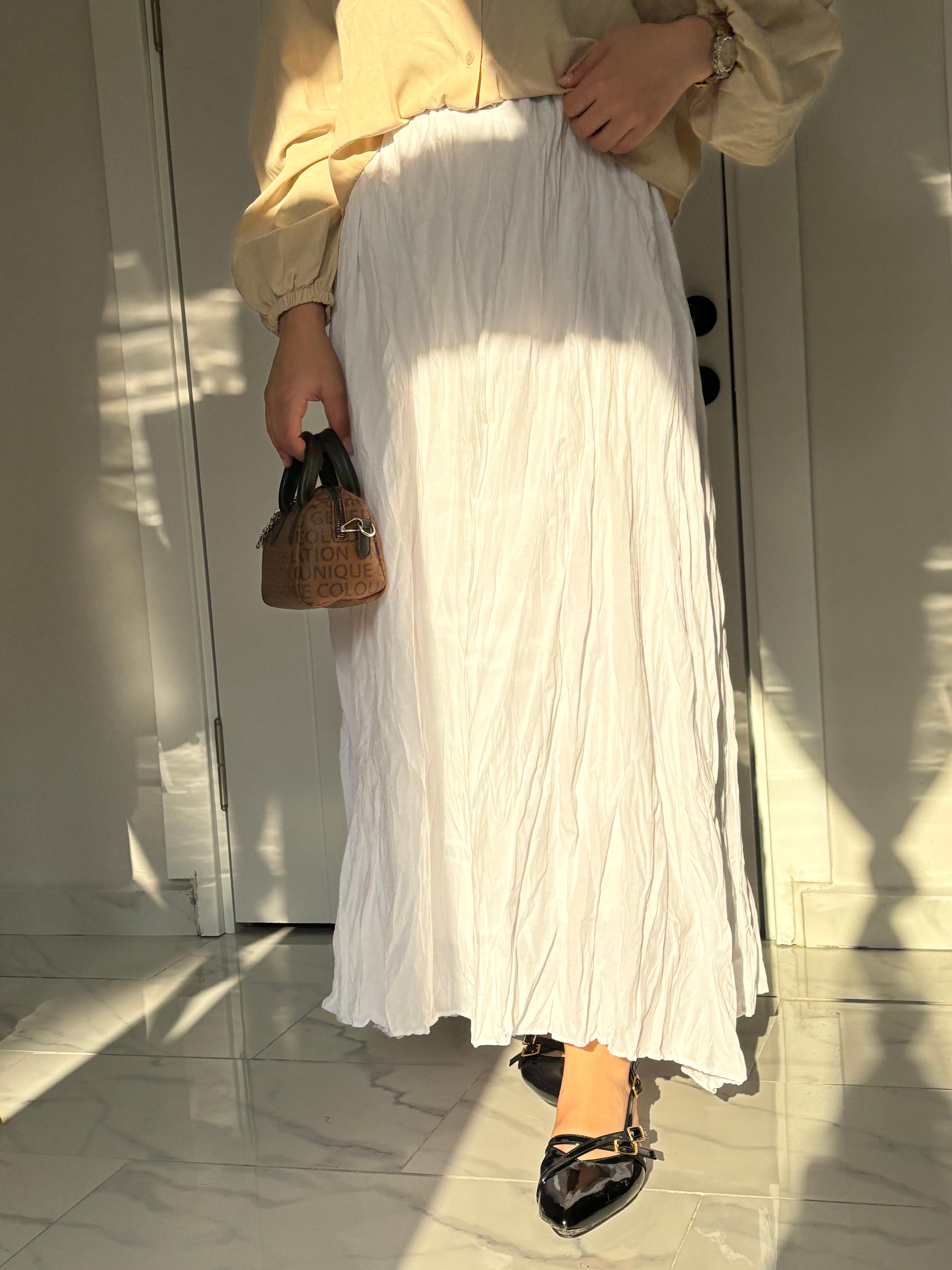 Kırışık Poplin etek - Beyaz