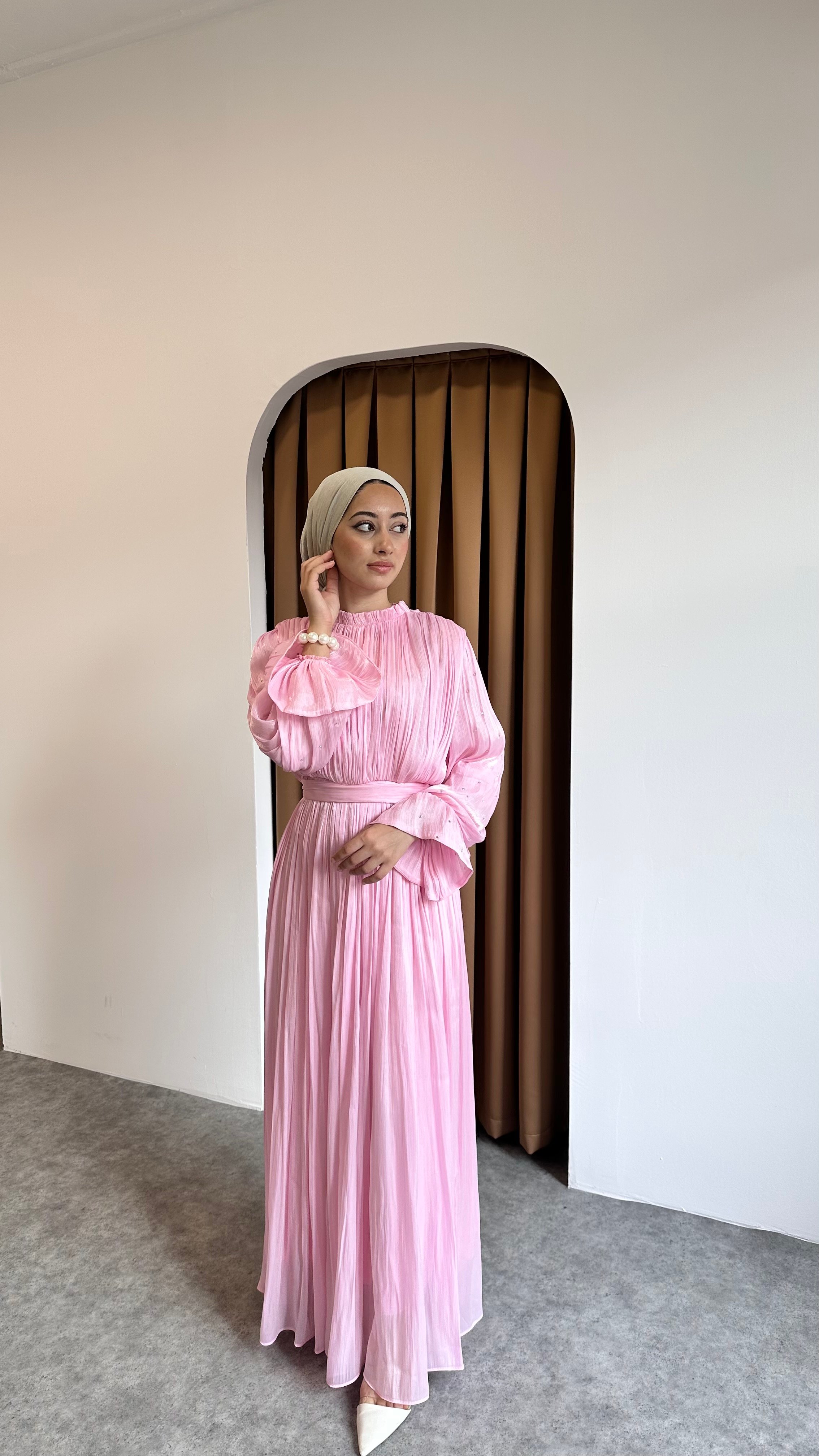 taşlı gül detaylı abiye - Pembe