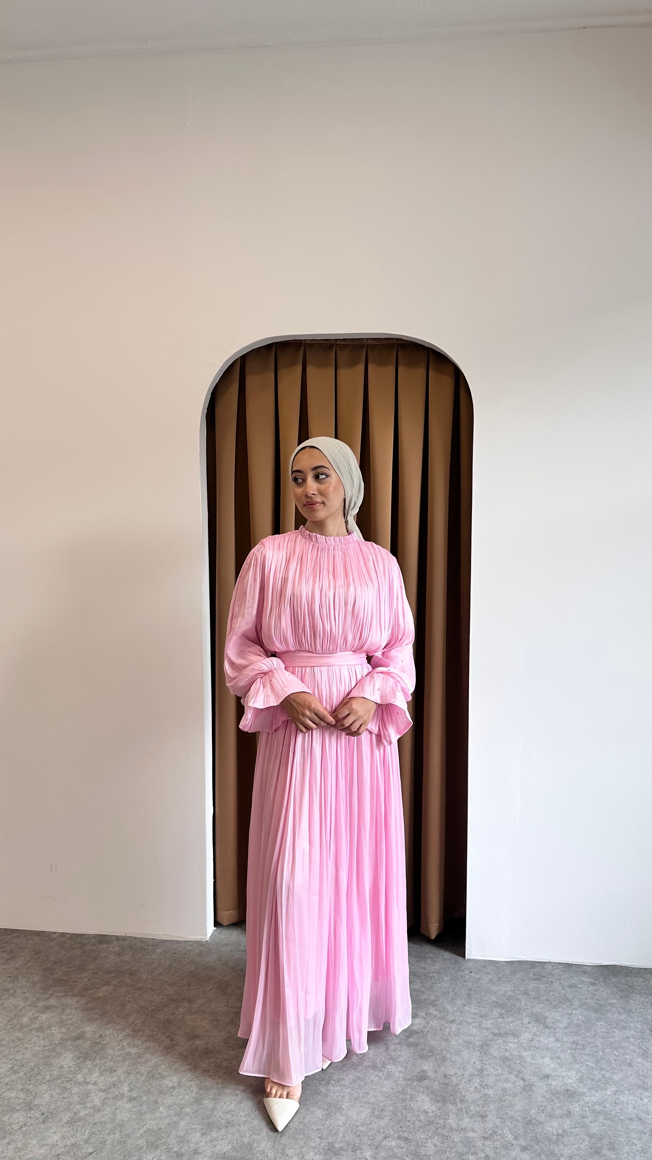 taşlı gül detaylı abiye - Pembe