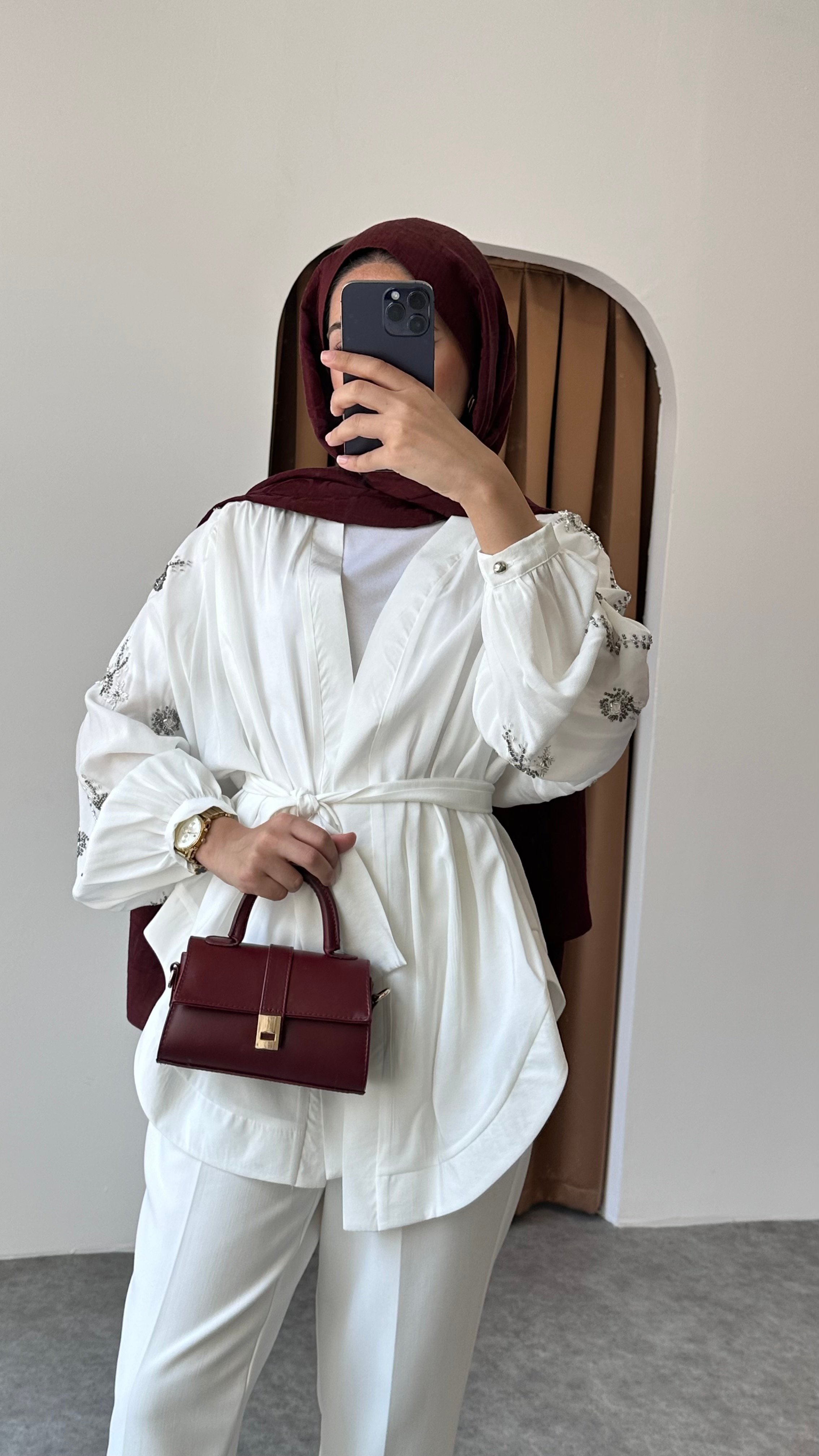 Taş detaylı kimono - Beyaz