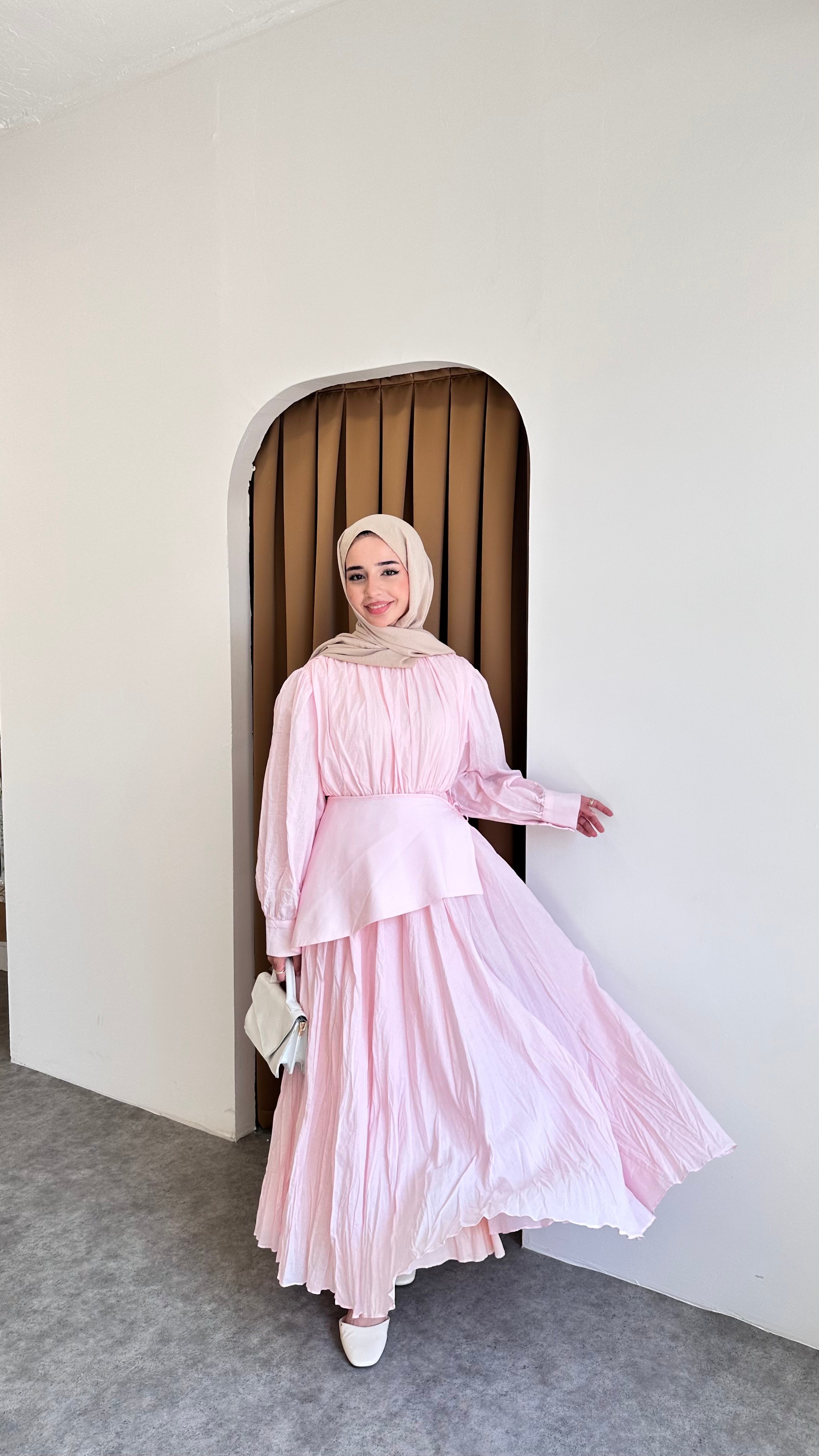 İnci Pile Elbise - Pembe