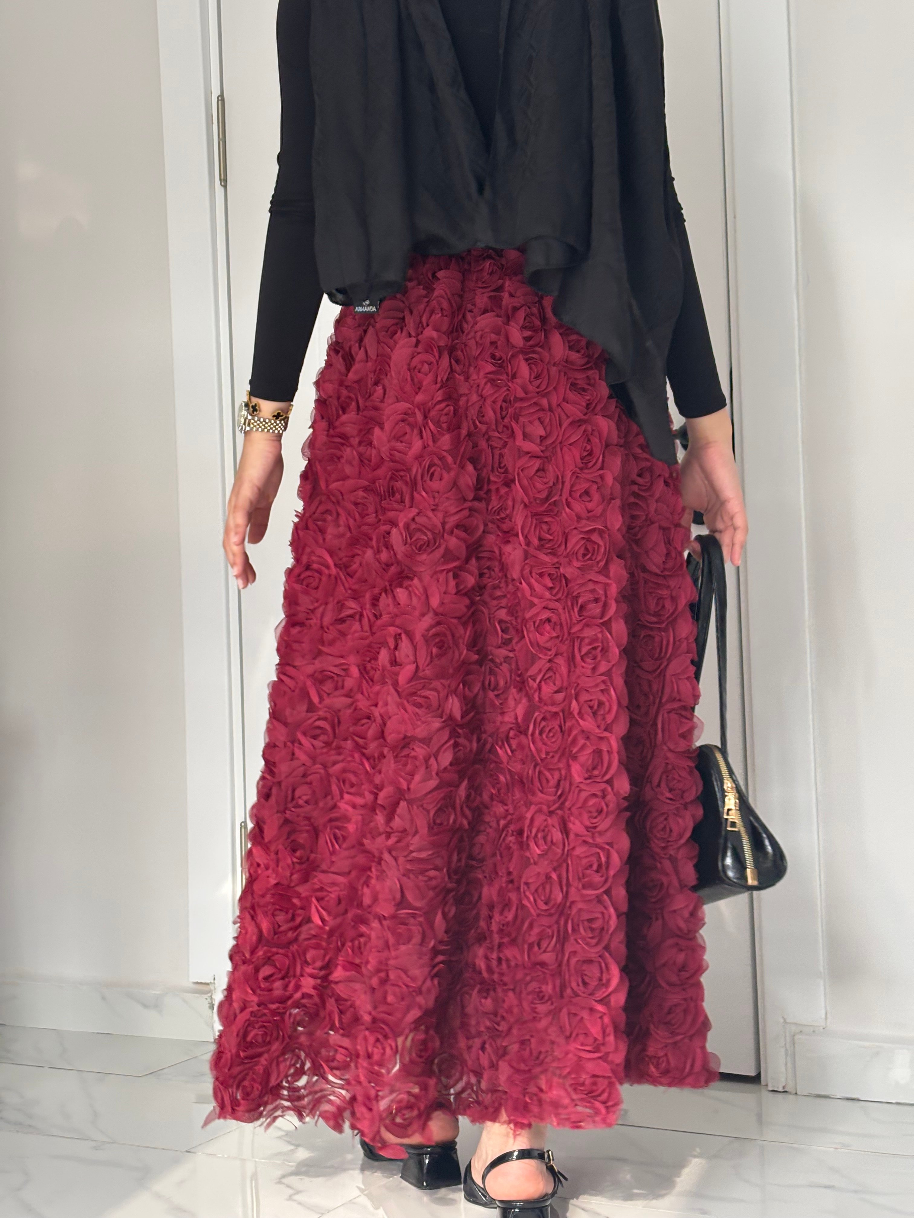 Gül Dantel Etek - Bordoo