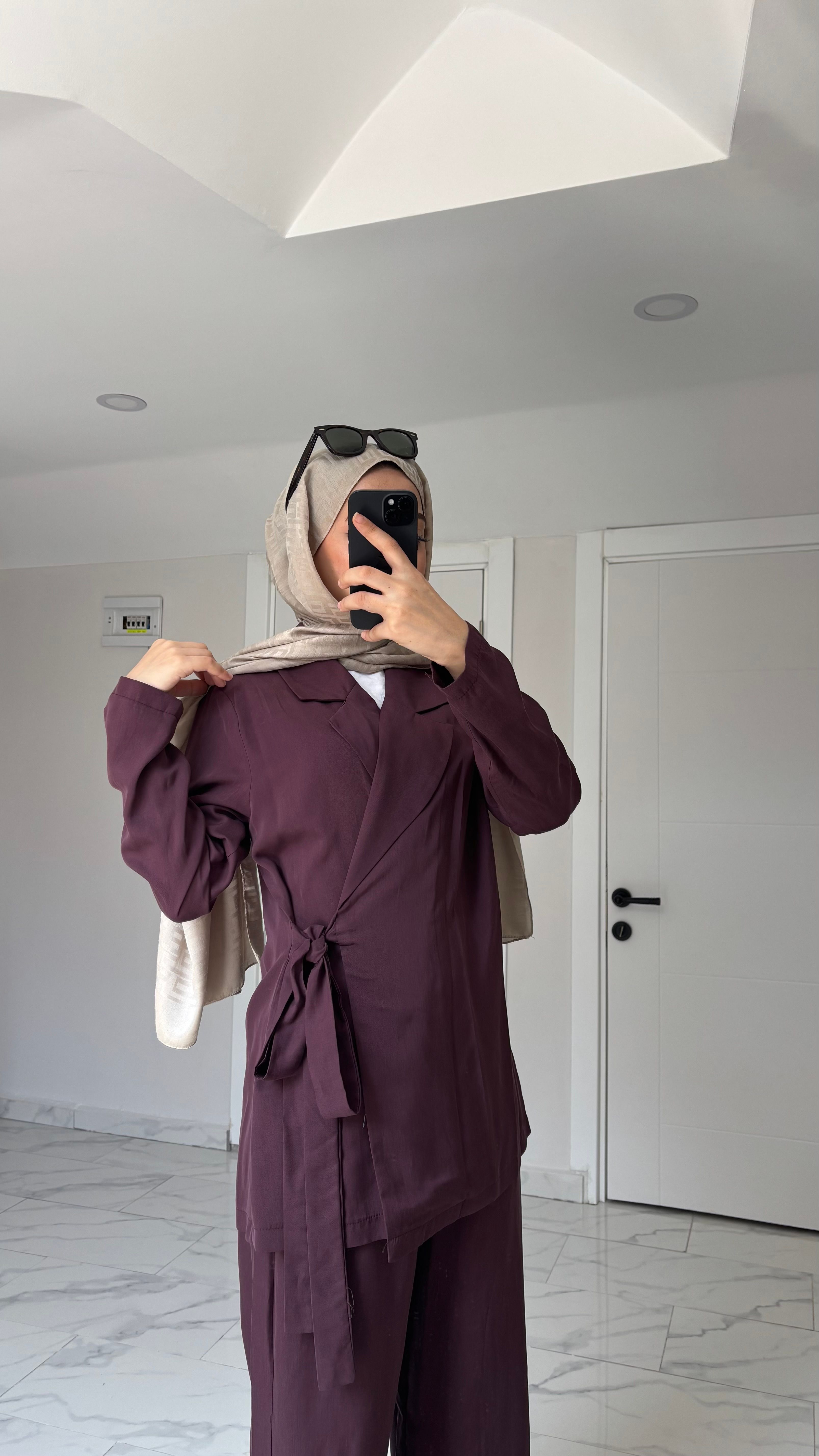 Belden Bağlamalı Modal Takım - Bordo