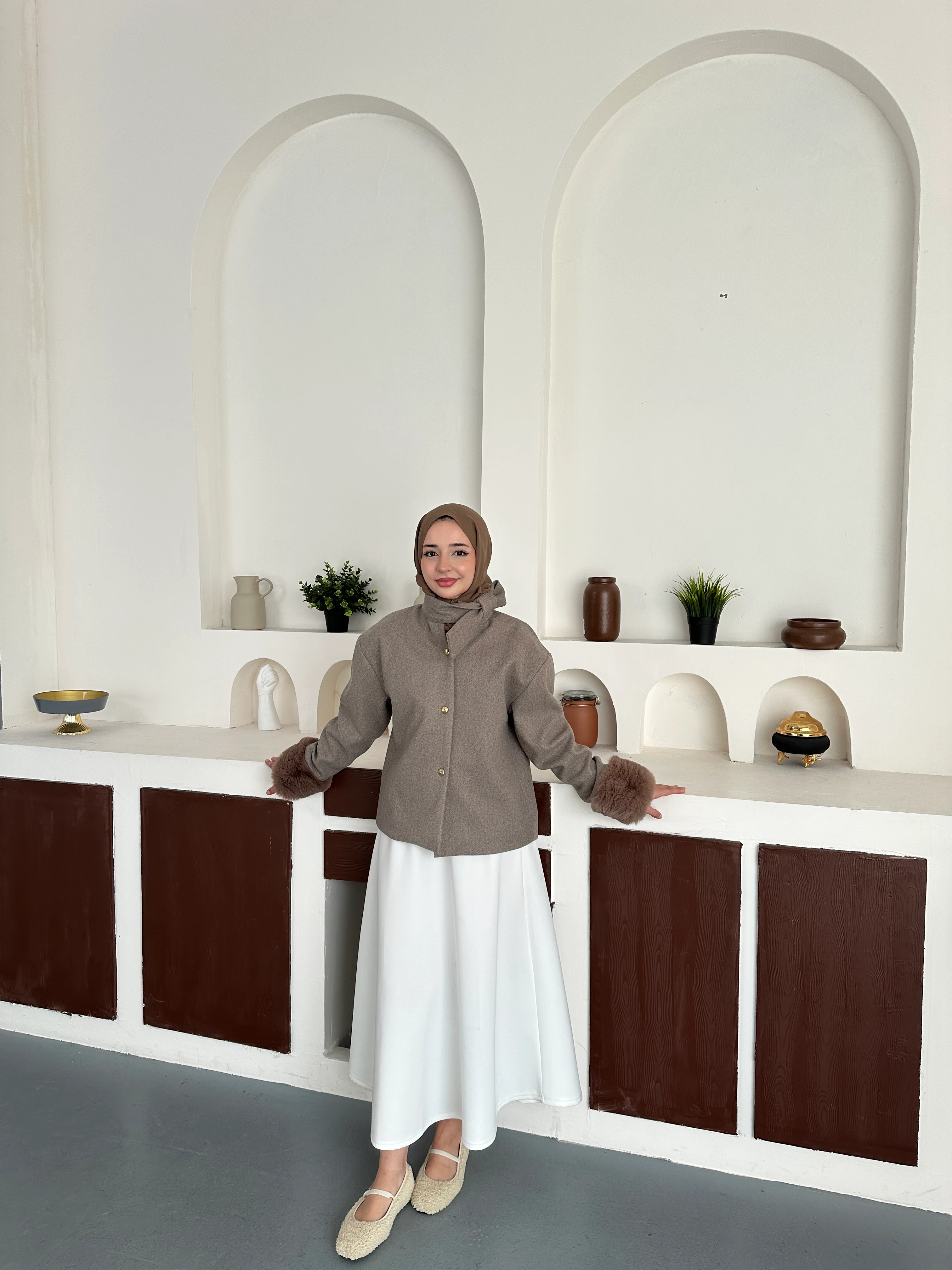 Luna Kürklü Kaban - Kahvee