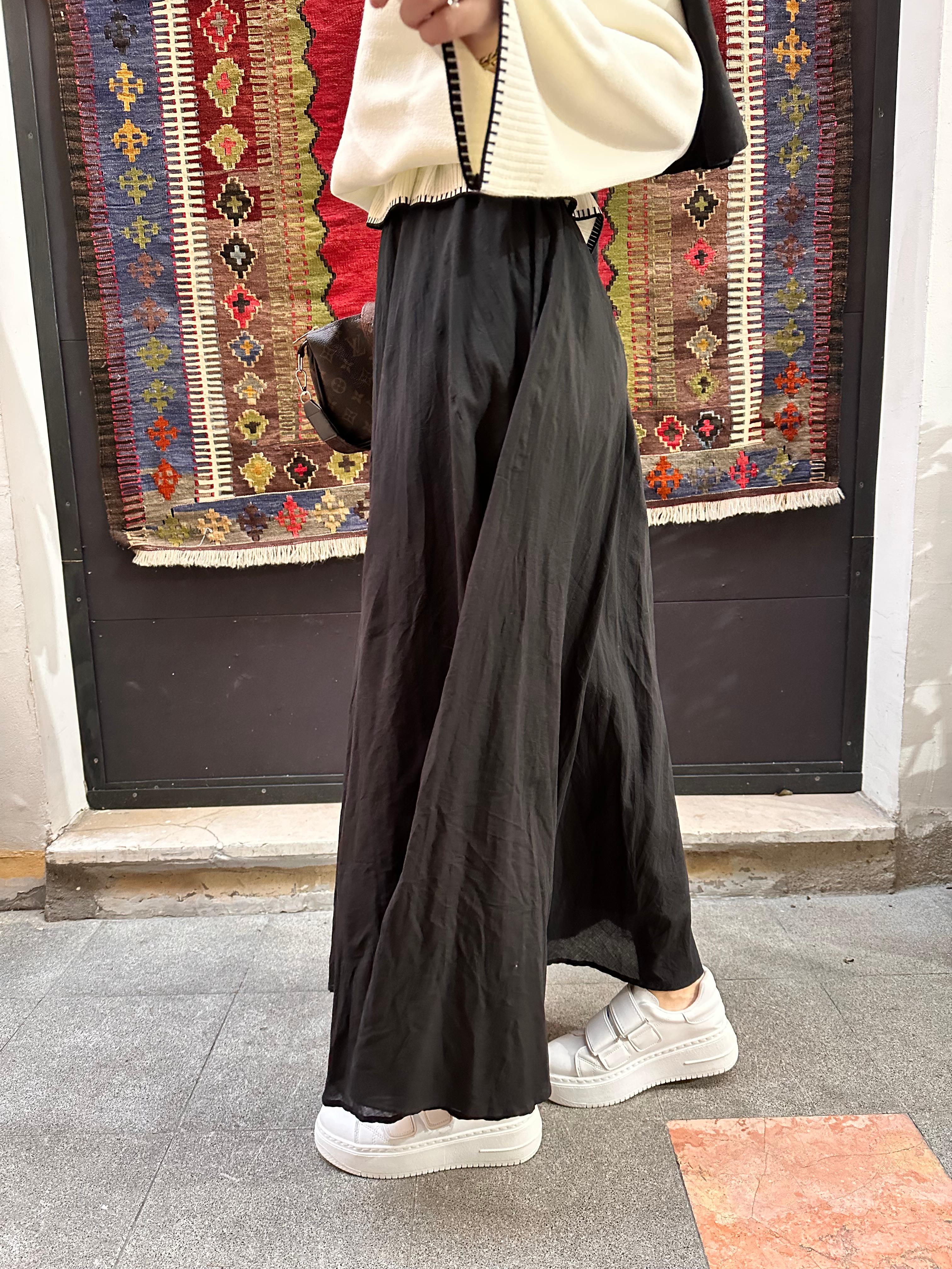 Kırışık Poplin etek - Siyah