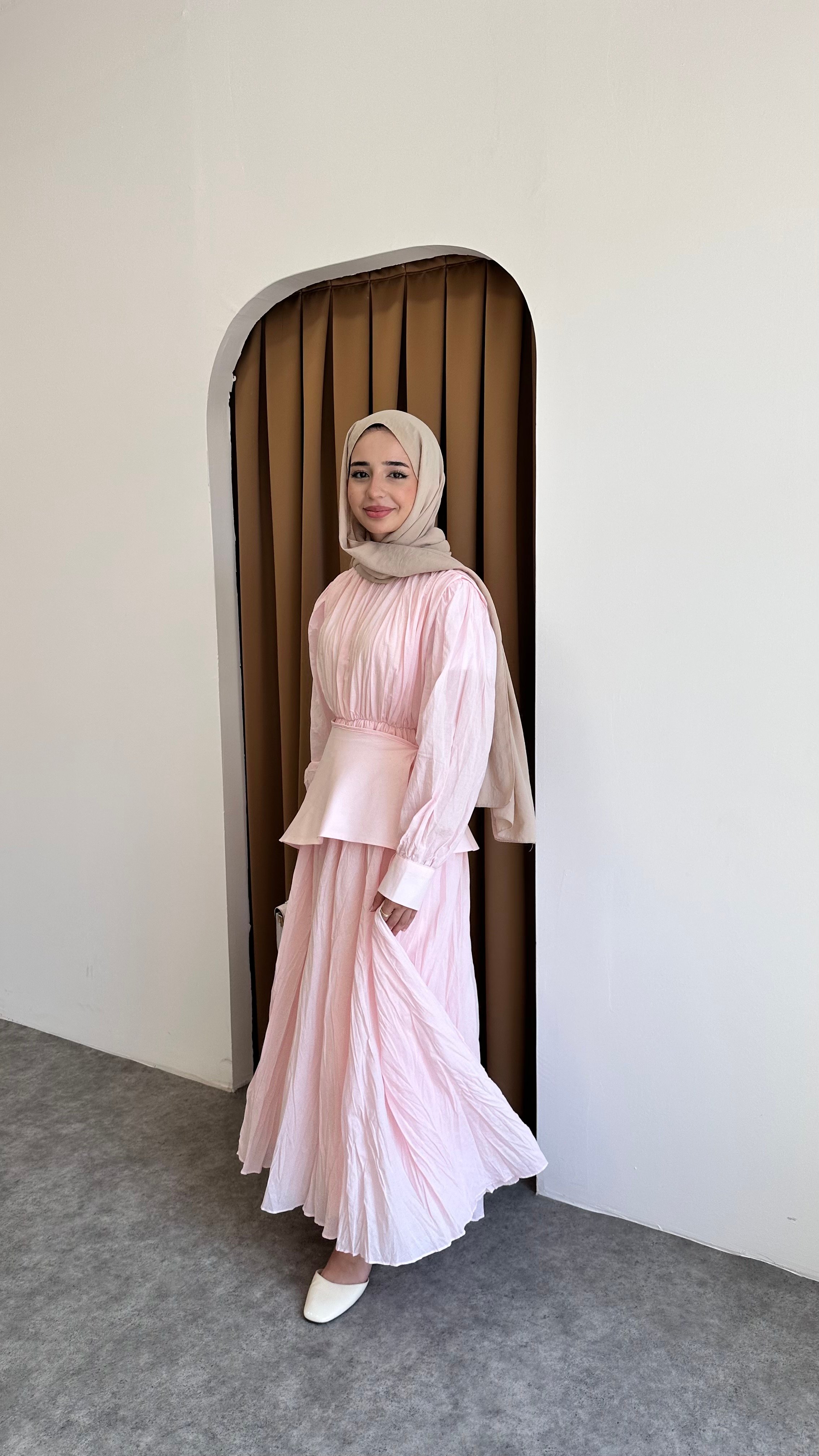 İnci Pile Elbise - Pembe