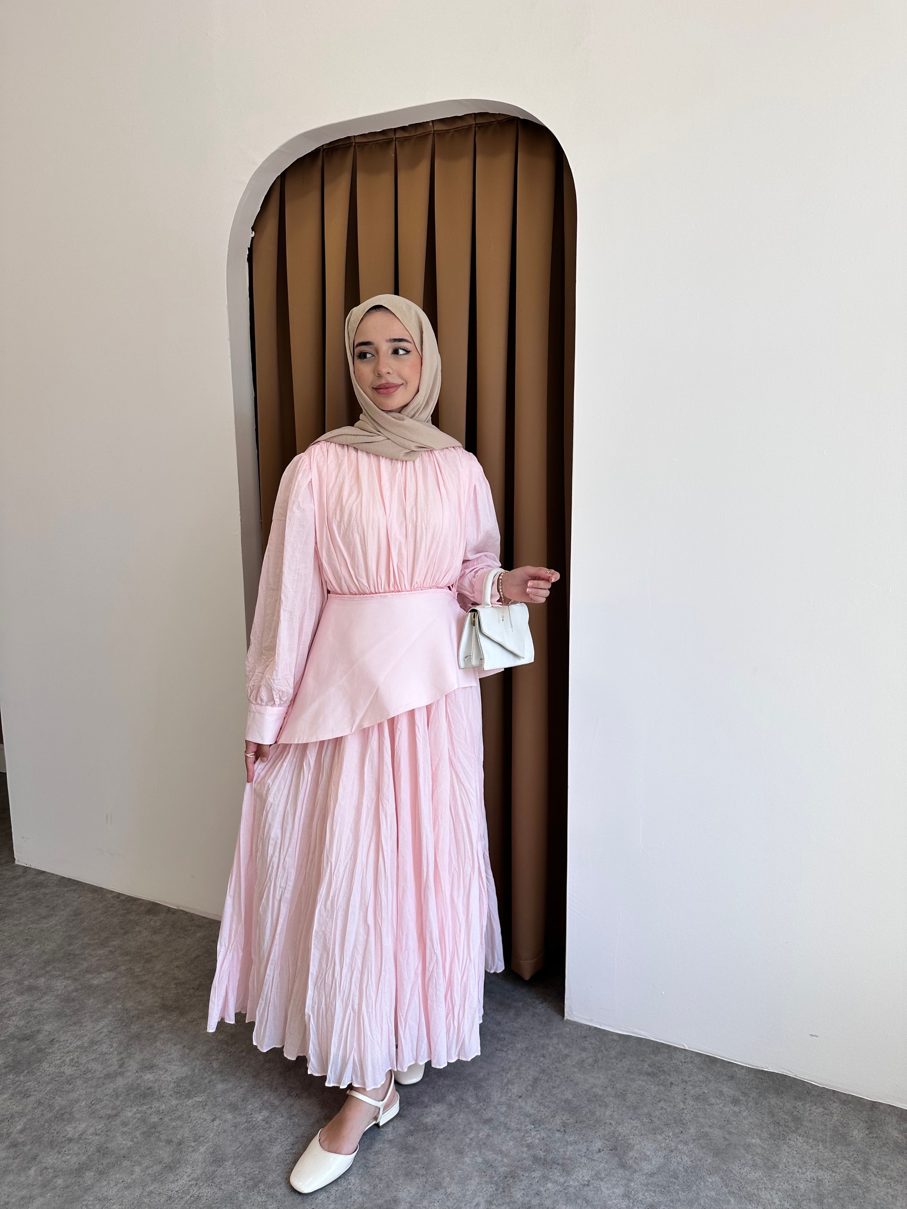 İnci Pile Elbise - Pembe