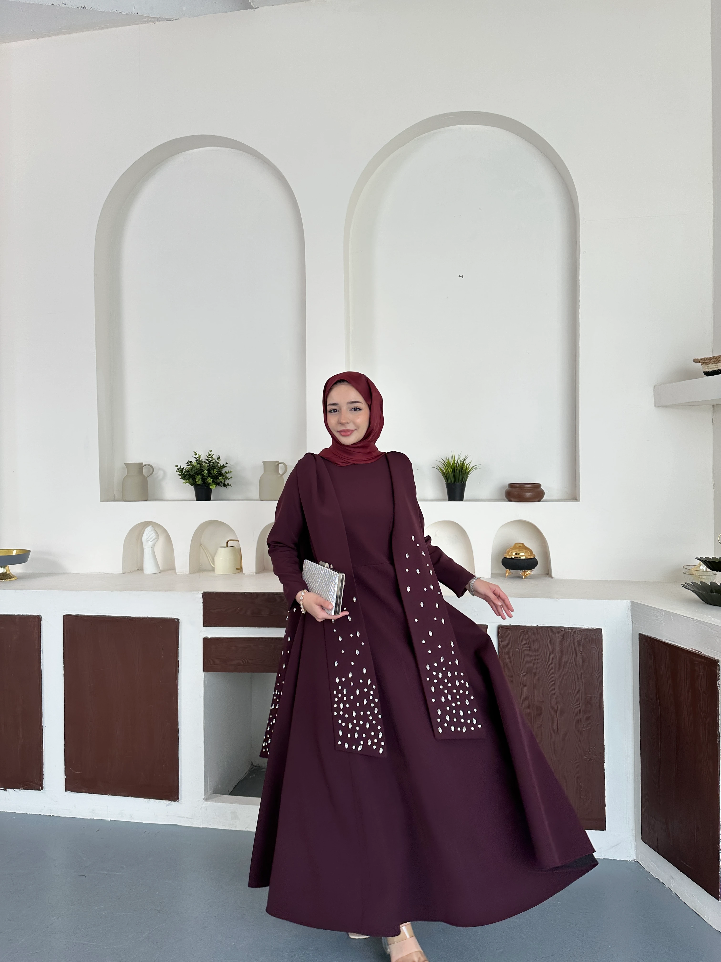 Noir Taşlı Abiye  - Bordoo