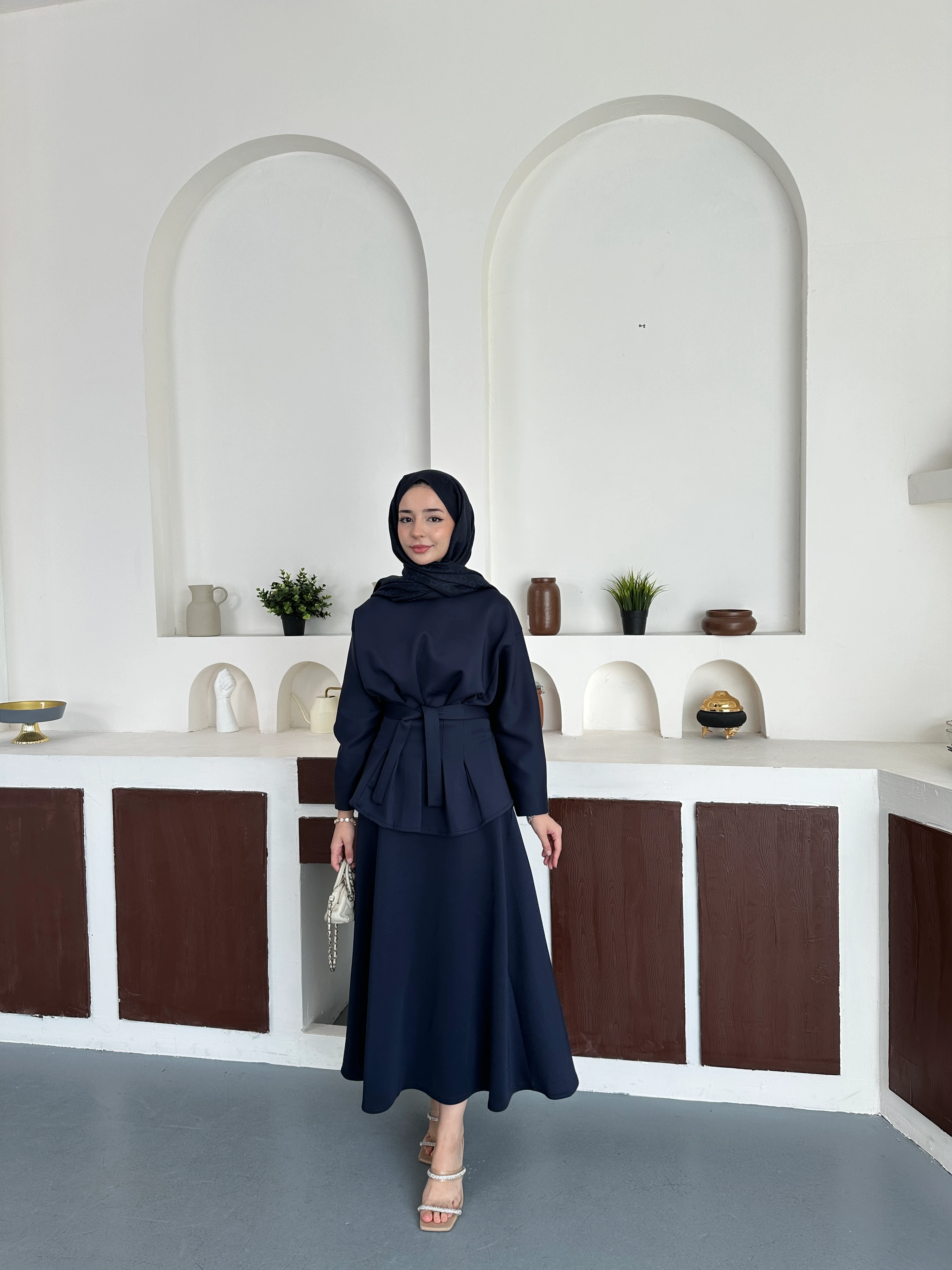 Pileli etekli takım - Lacivert