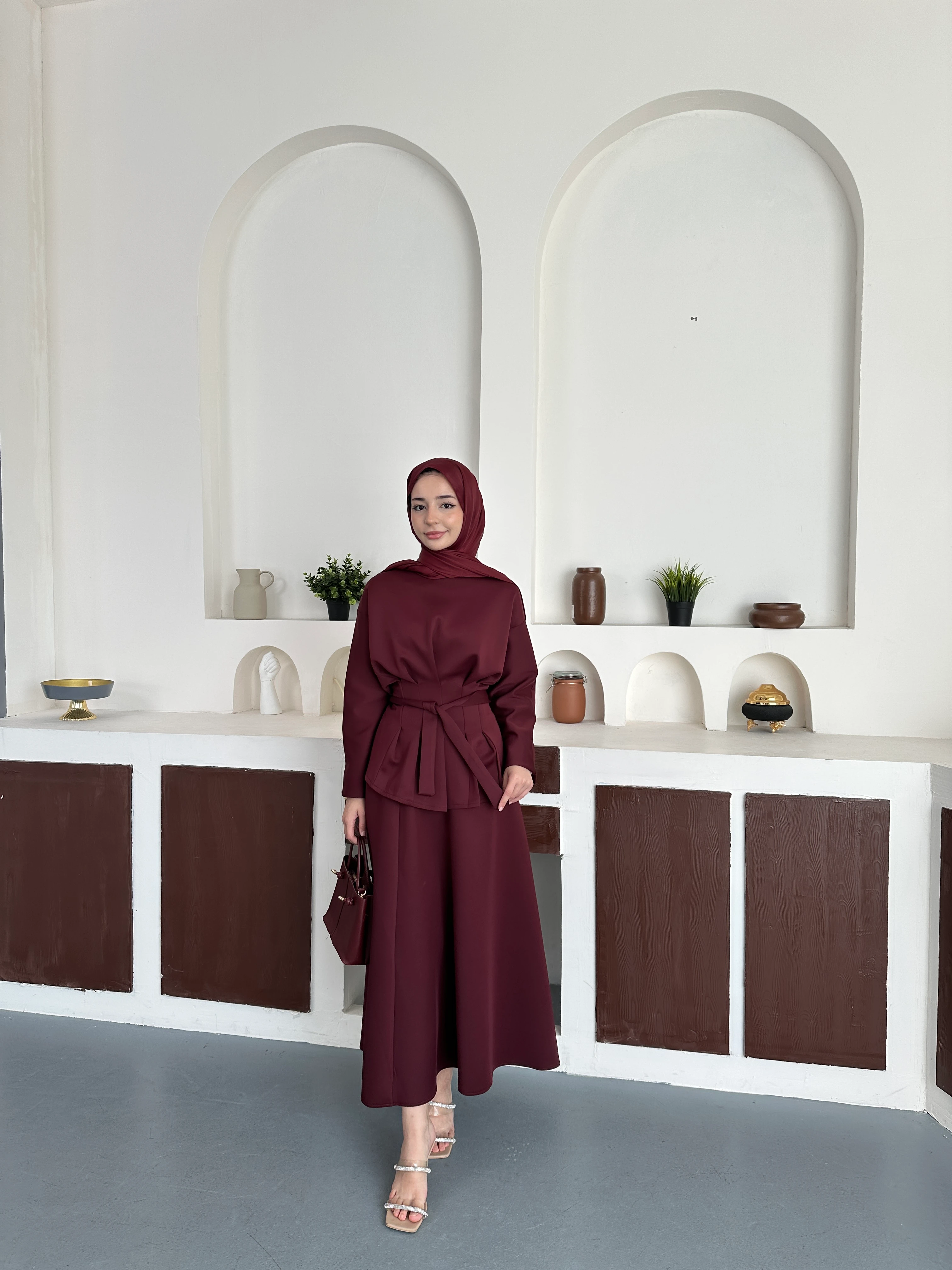 Pileli etekli takım - Bordoo