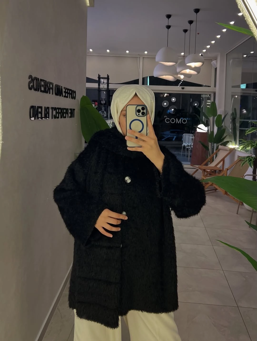 Atkılı Peluş ceket - Siyah