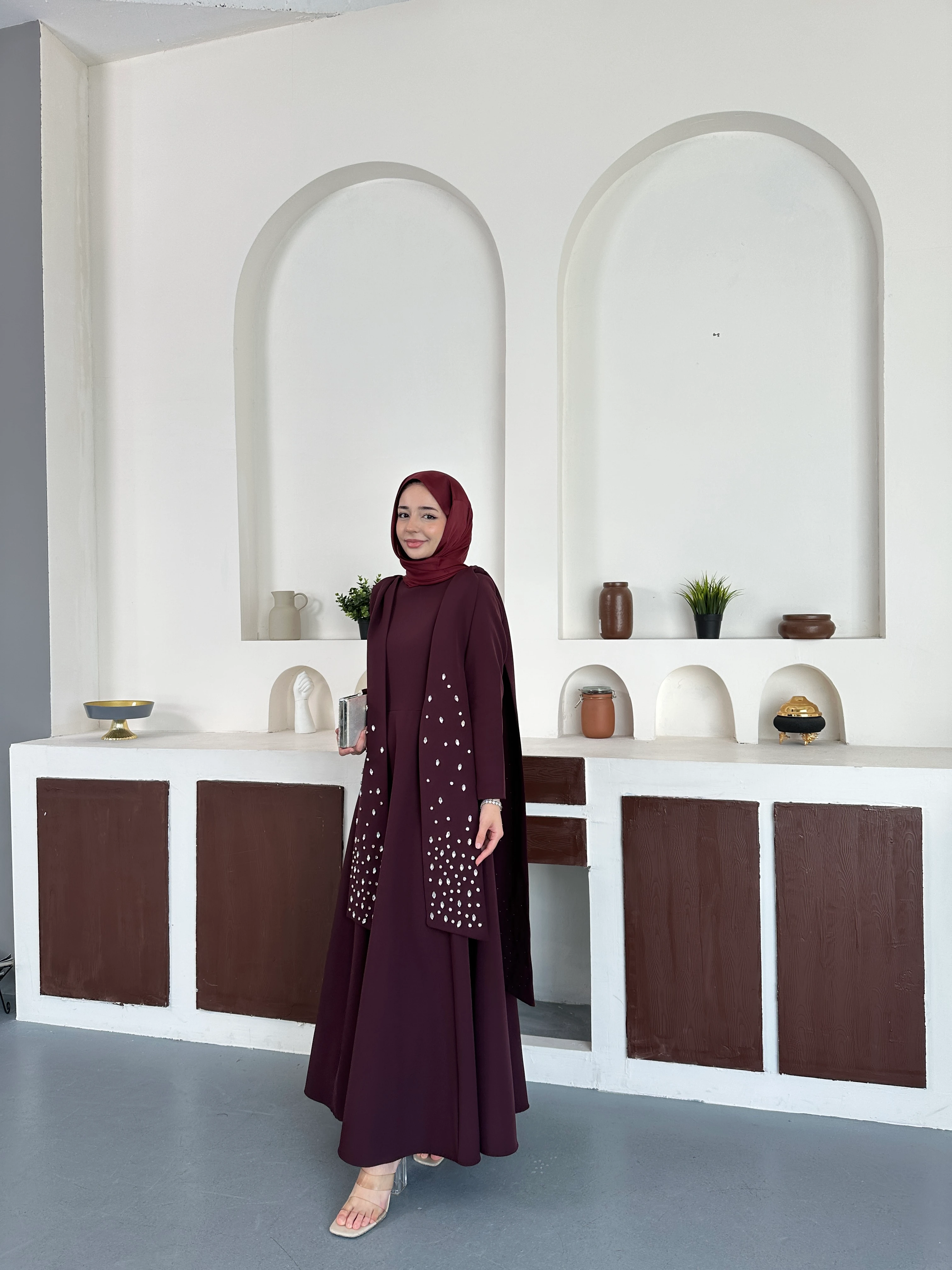 Noir Taşlı Abiye  - Bordoo