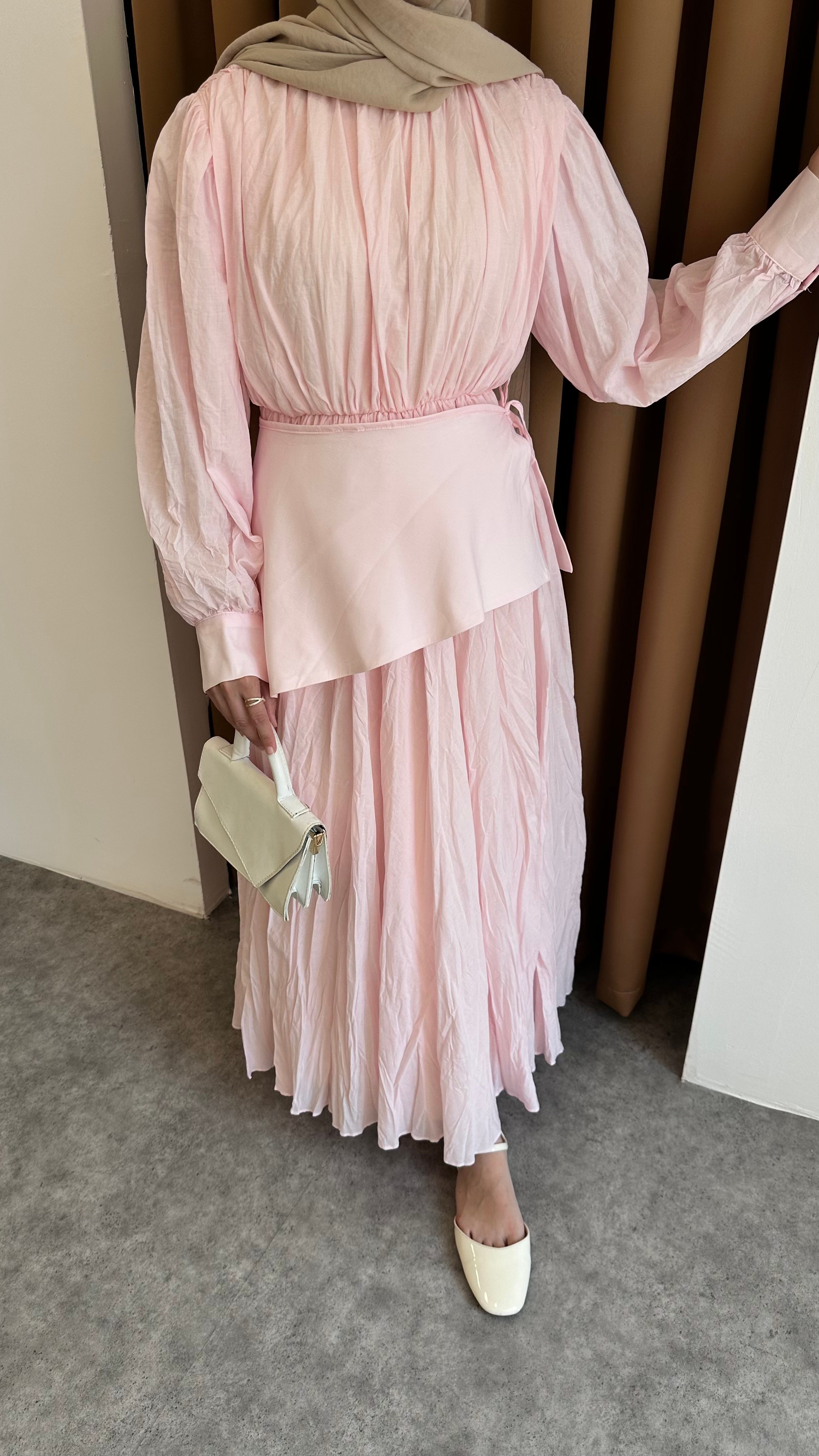İnci Pile Elbise - Pembe