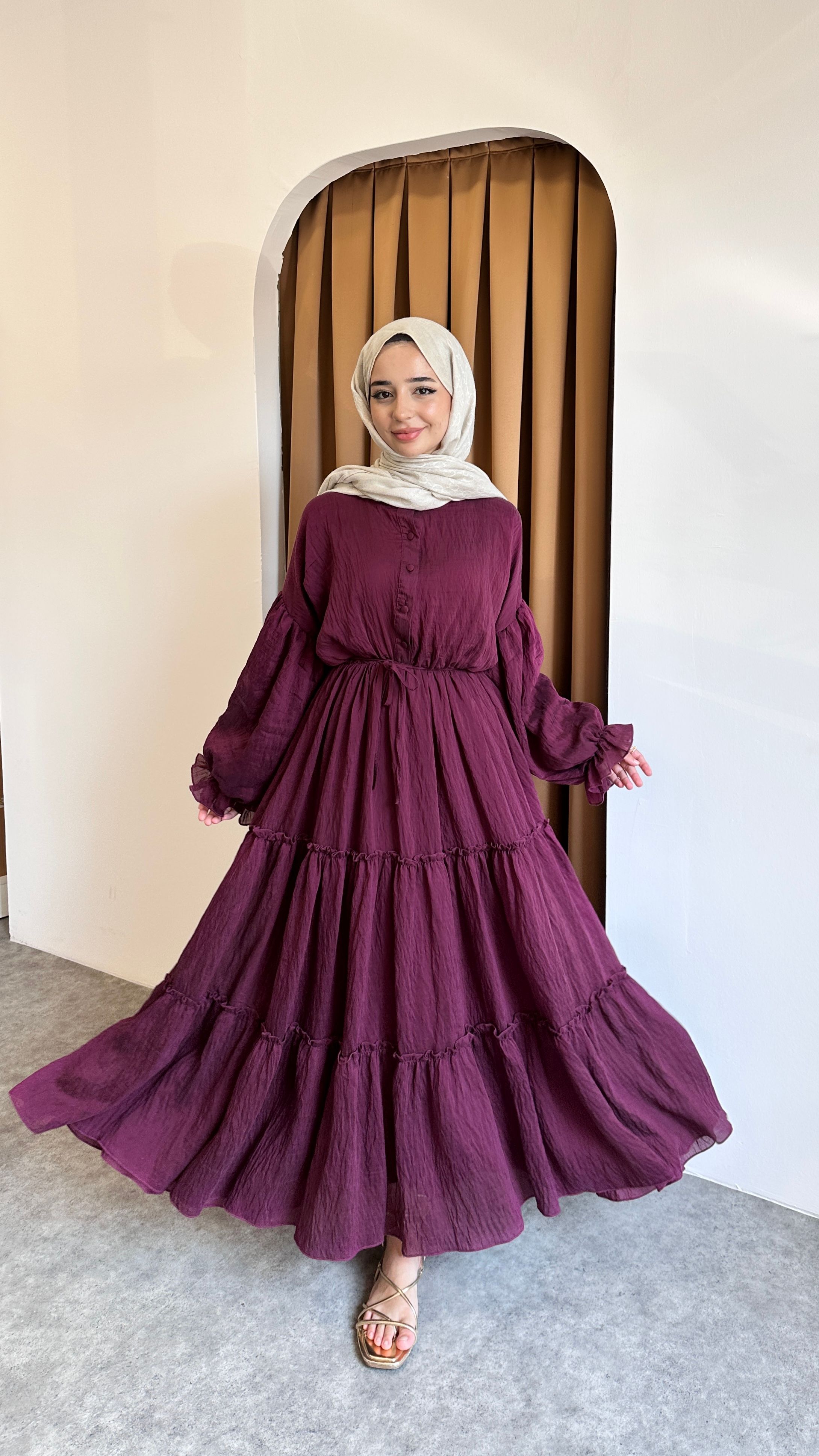 Lavin Katlı Elbise - Bordo