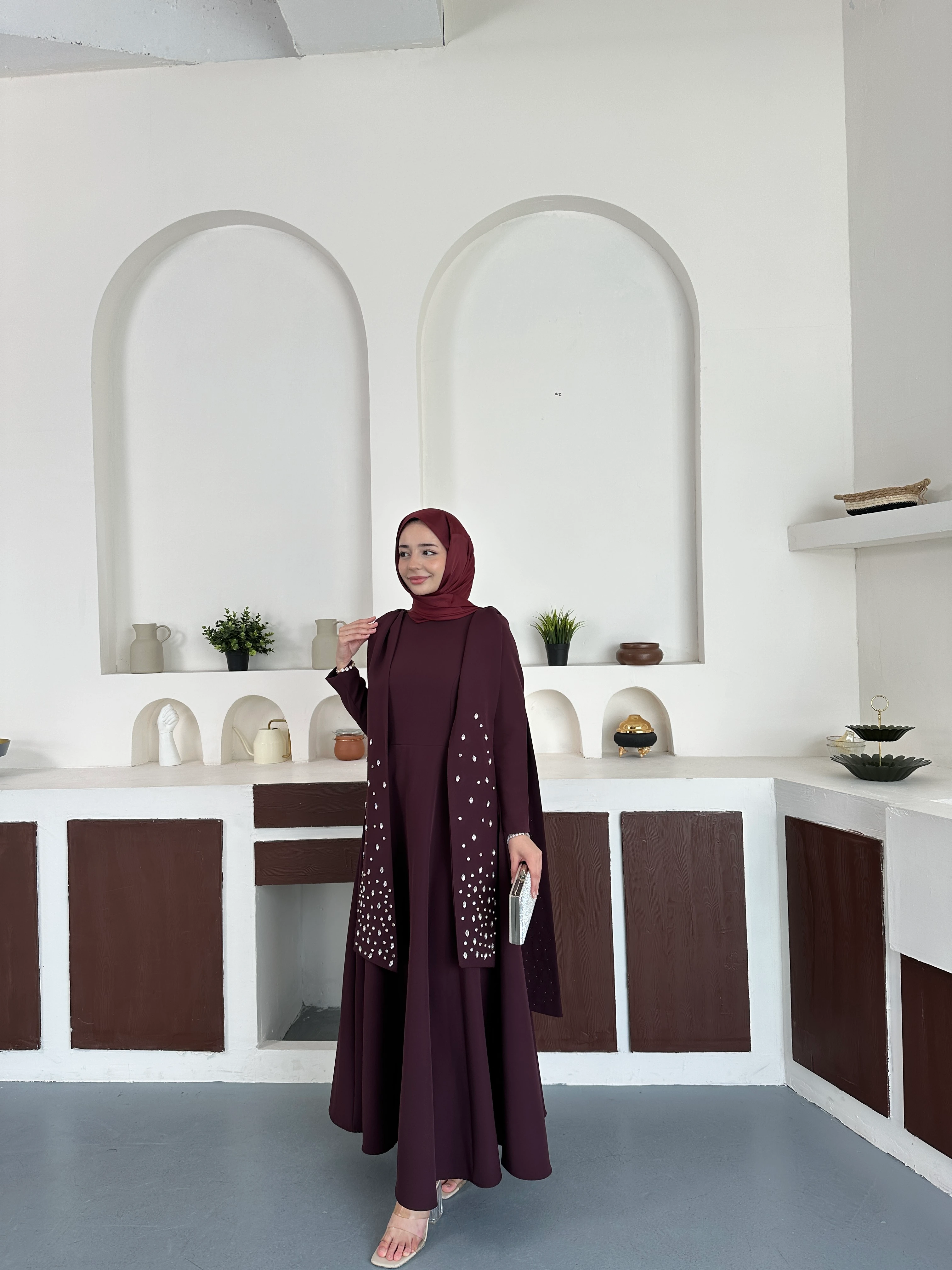 Noir Taşlı Abiye  - Bordoo