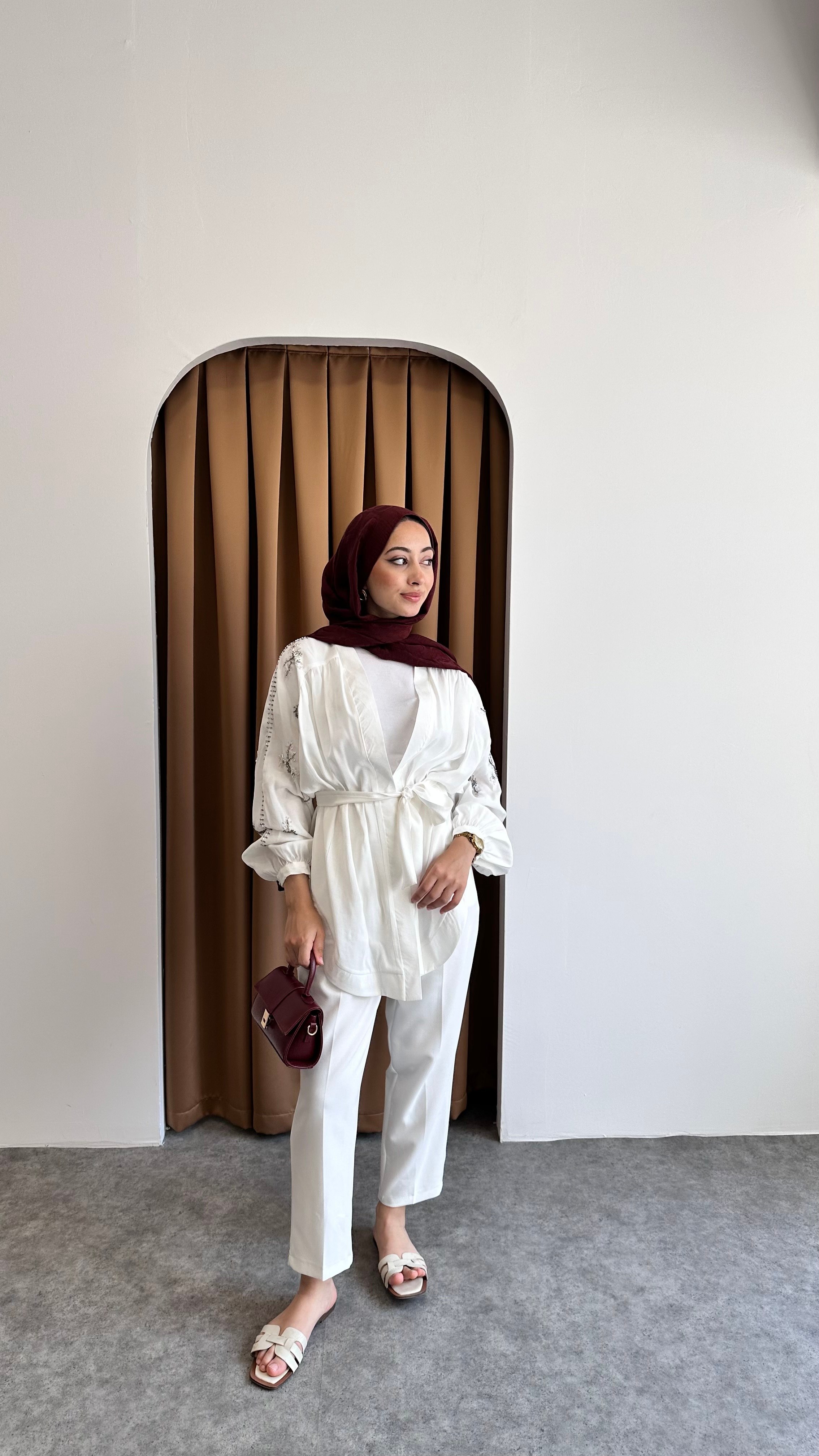 Taş detaylı kimono - Beyaz