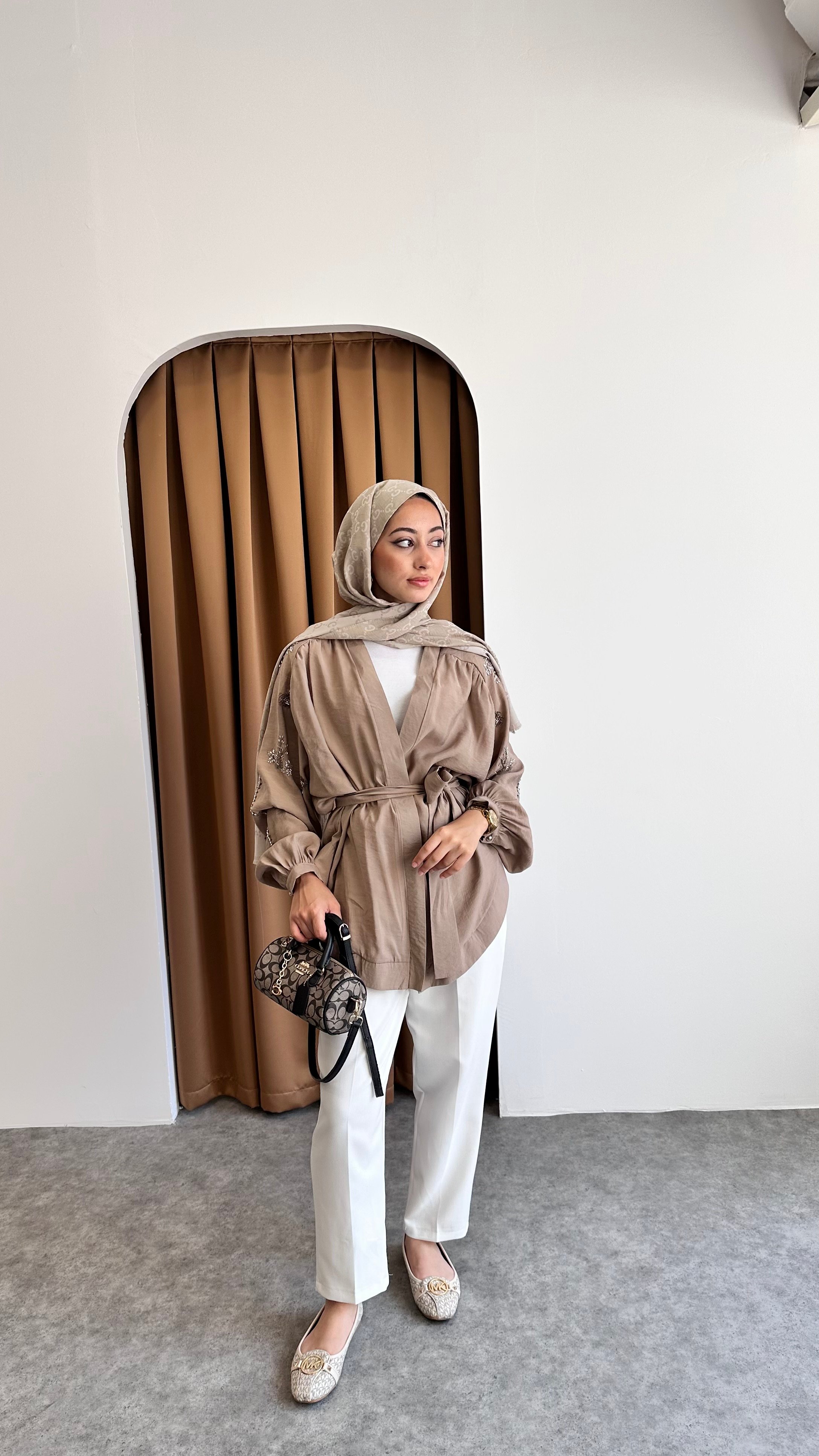 Taş detaylı kimono - Vizon