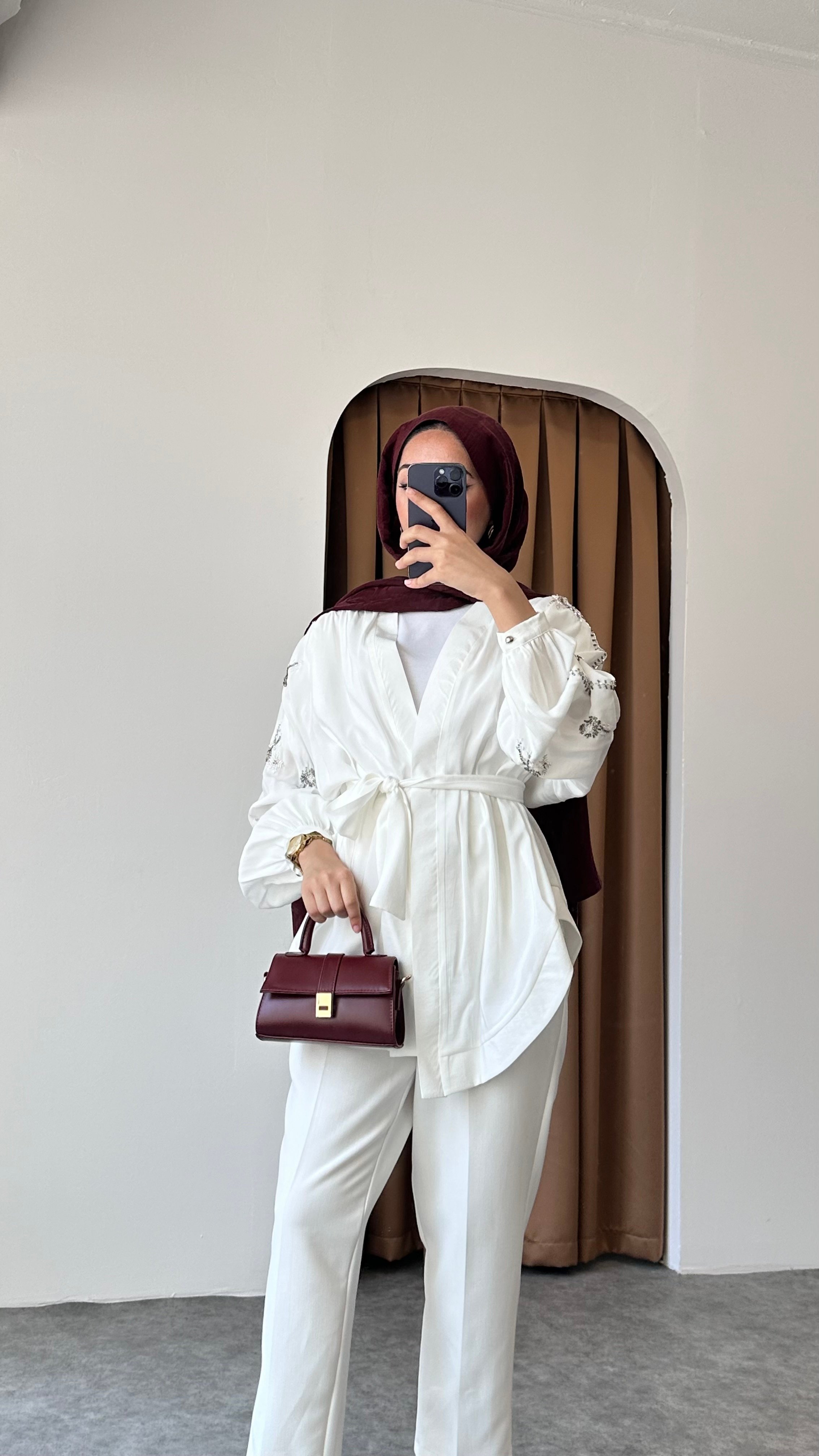 Taş detaylı kimono - Beyaz