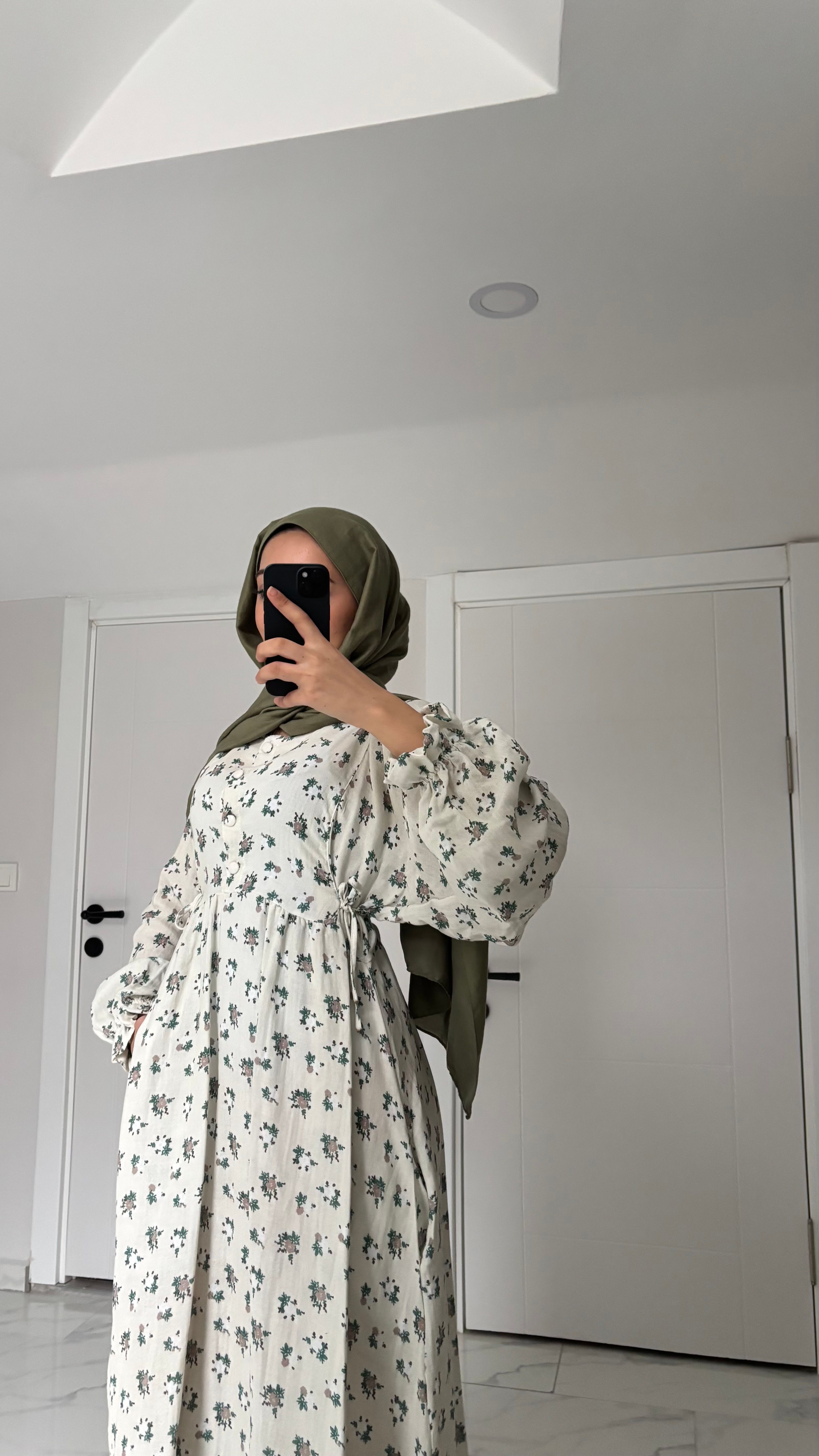 Vintage Çiçek Desenli Elbise - Naturel