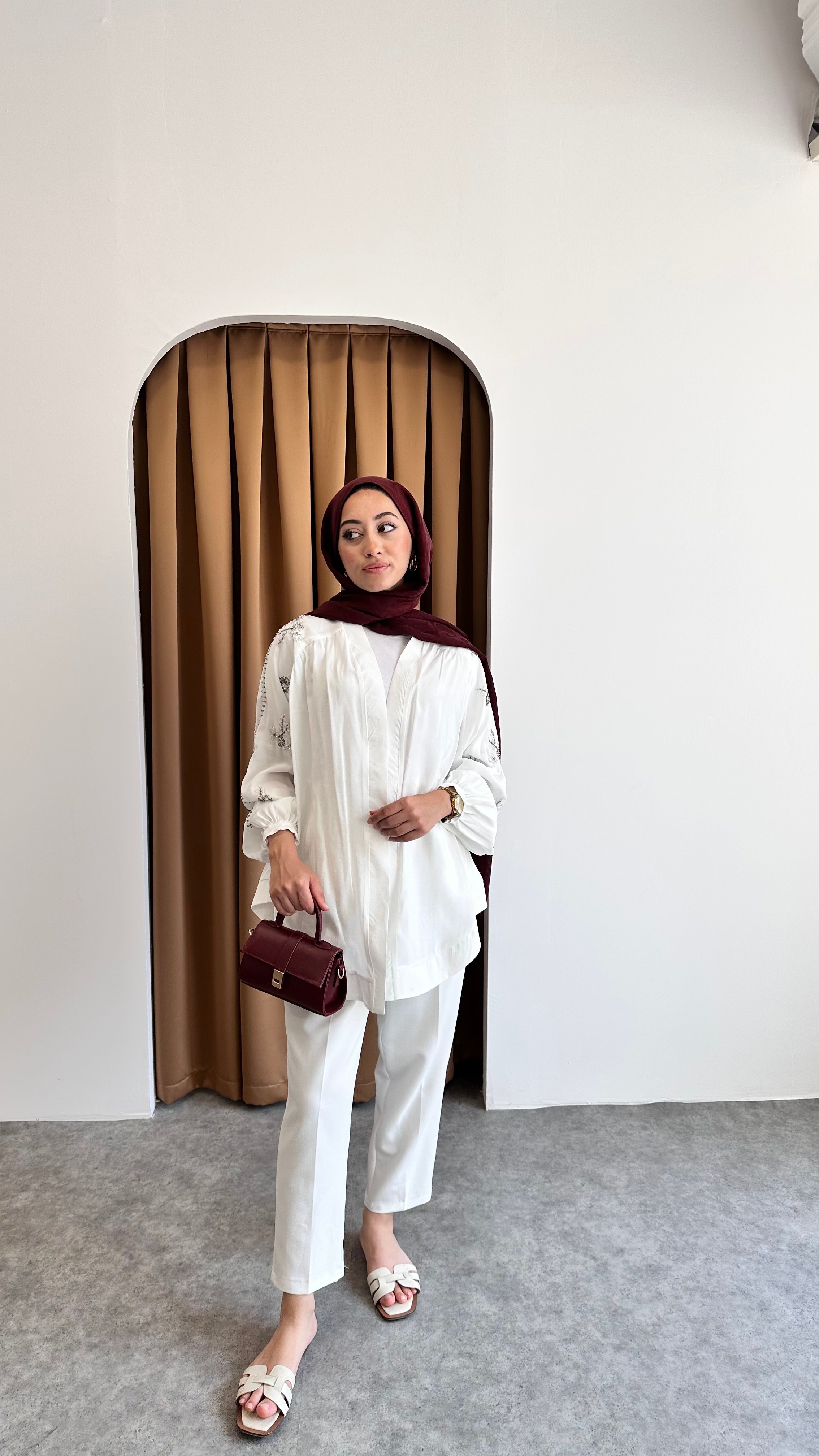 Taş detaylı kimono - Beyaz