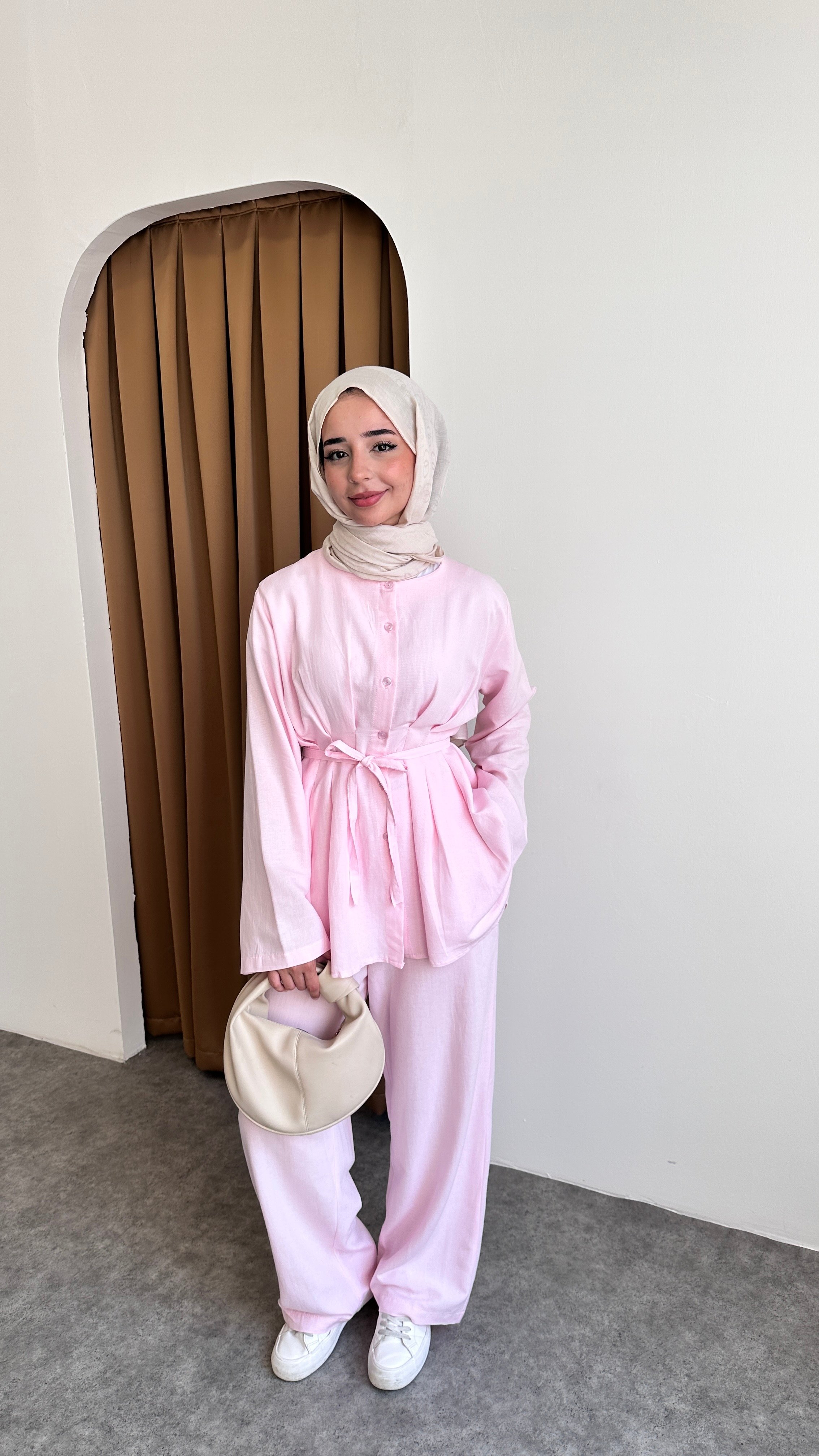 Soft keten takım - Pembe