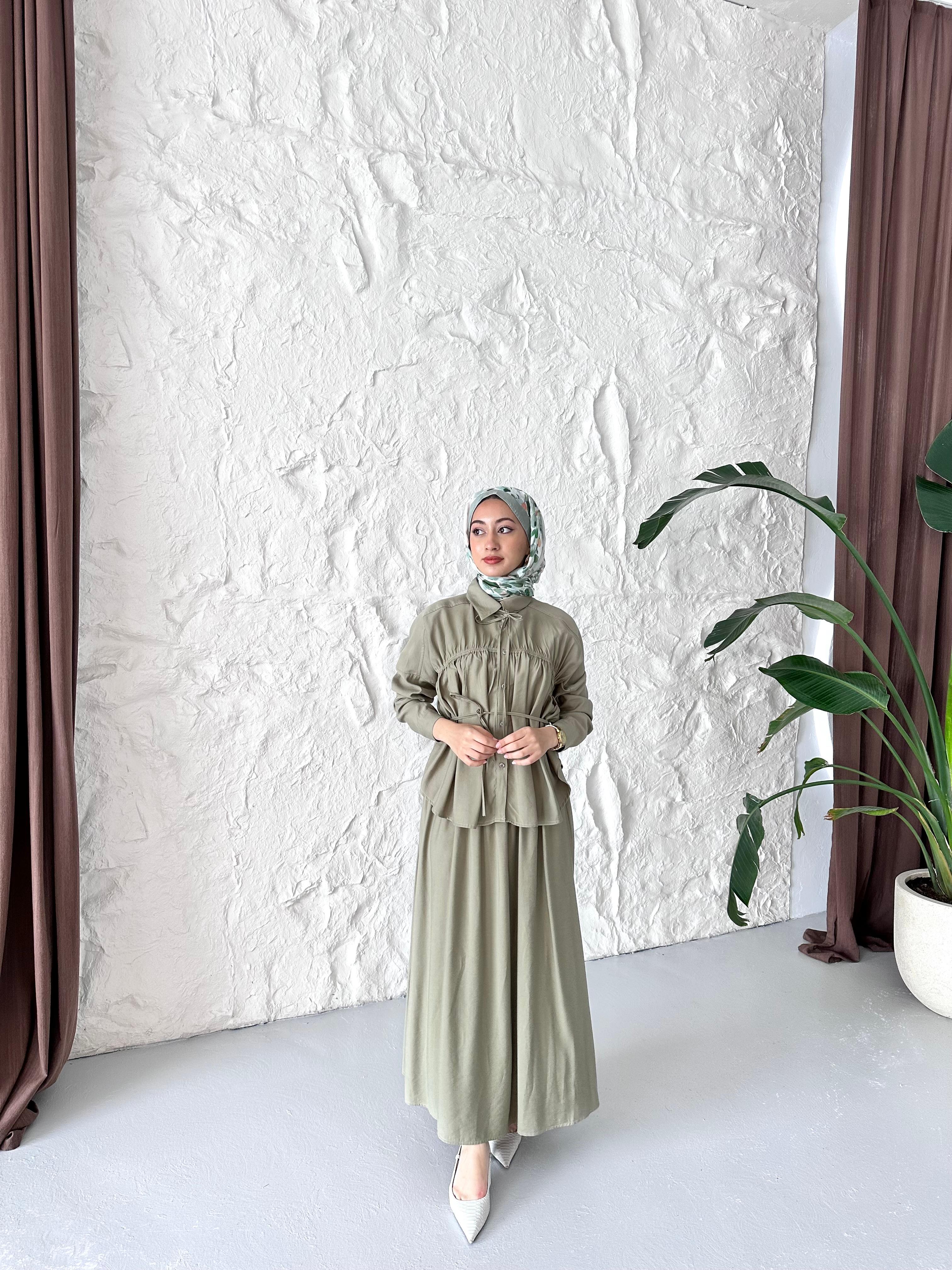Lina Dökümlü Etek Takım - Yeşil