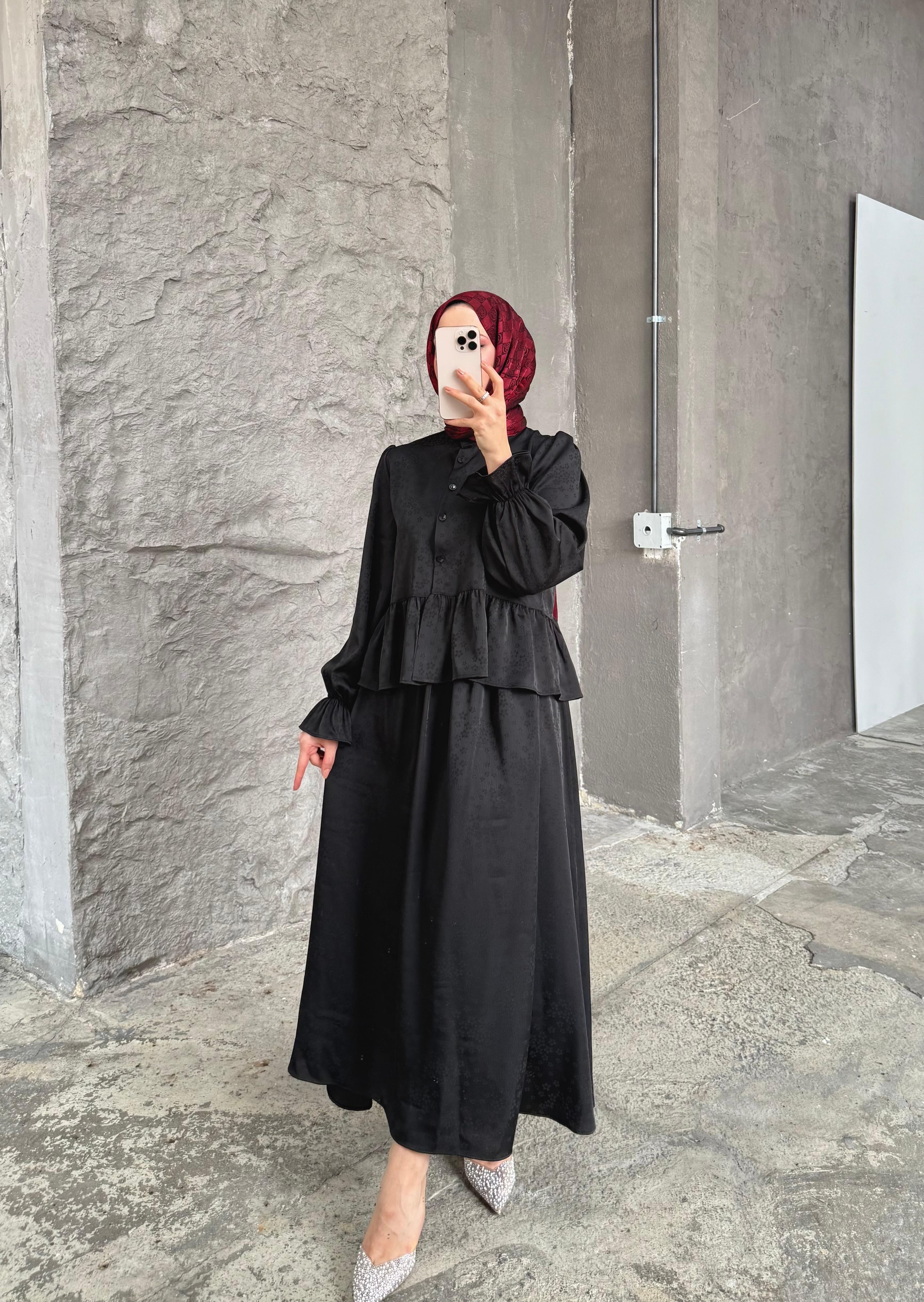 Çiçekli Melay Takım - Siyah