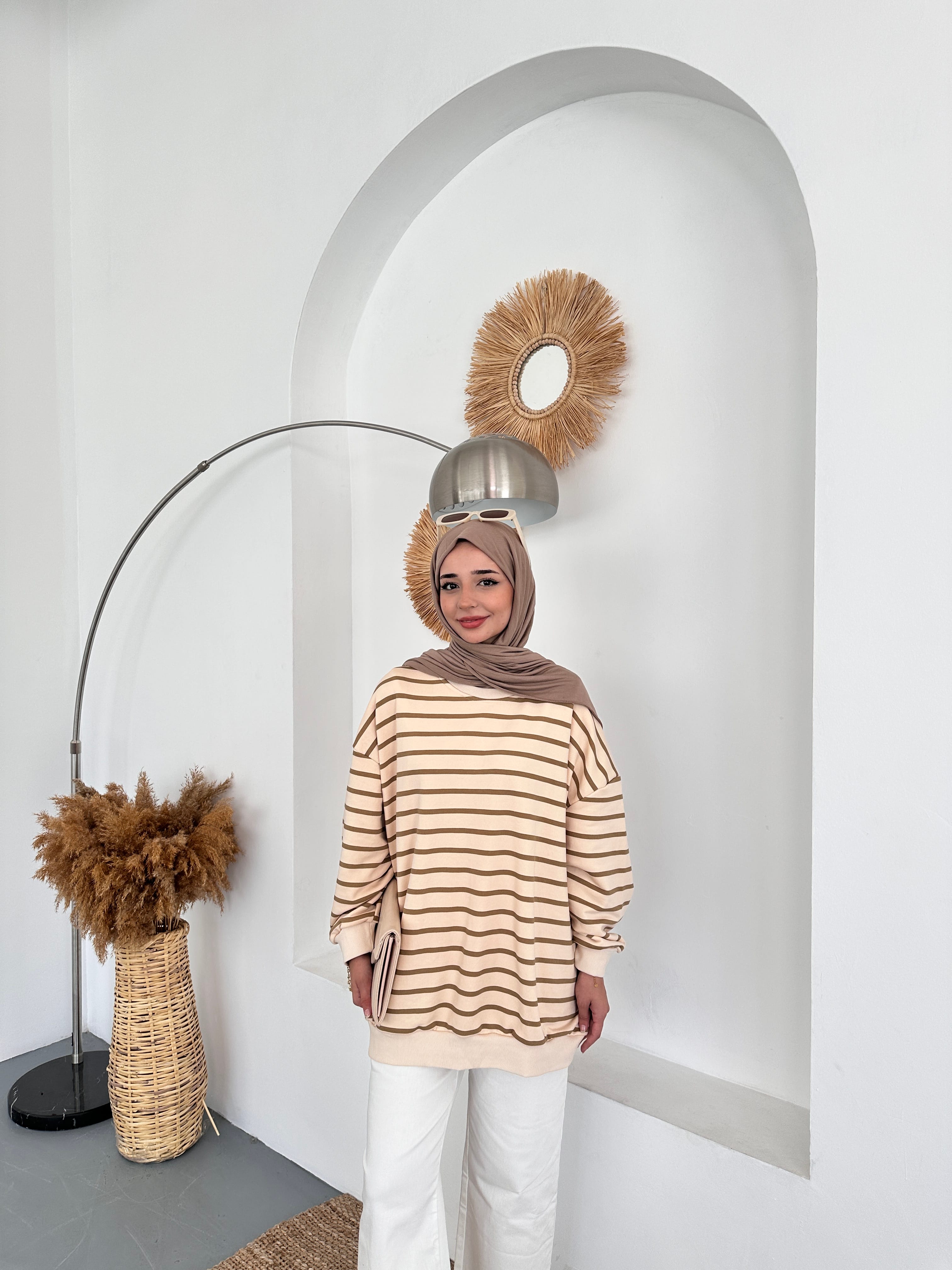 Oversize Çizgili Sweat
