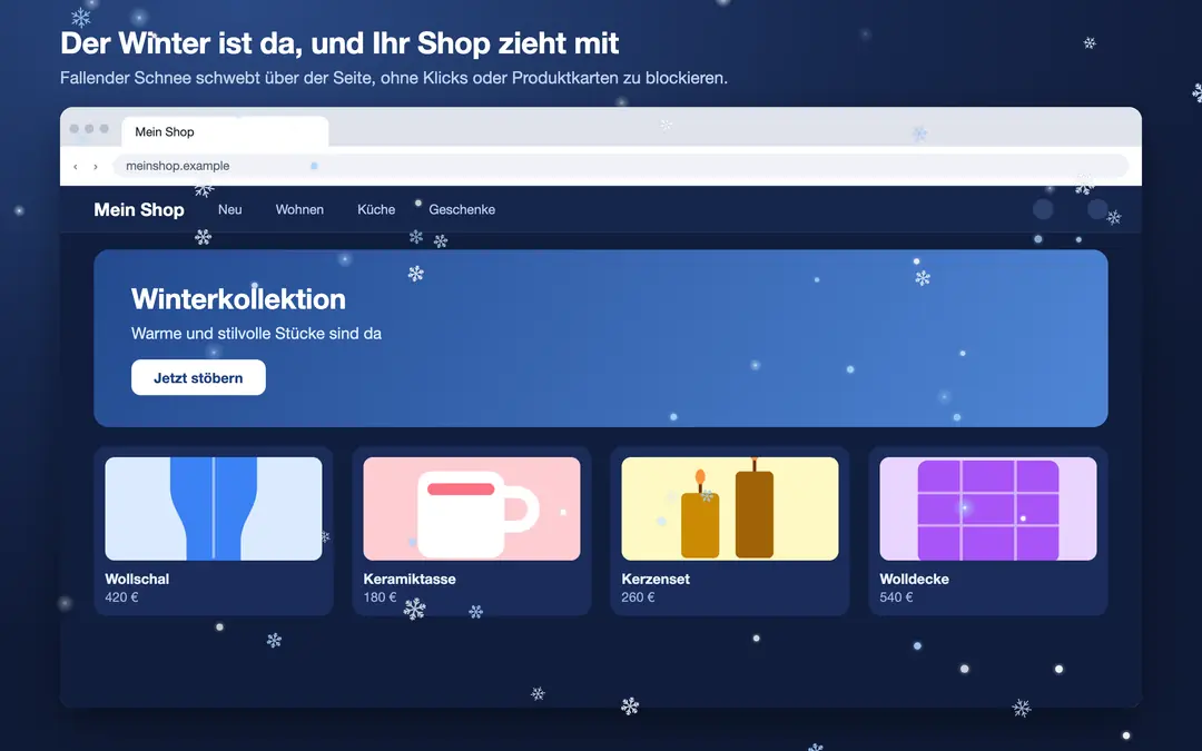 FestiveFX: fallender Schnee im Shop