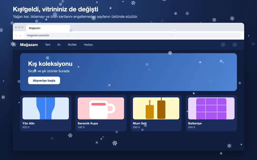 FestiveFX: vitrinde yağan kar efekti