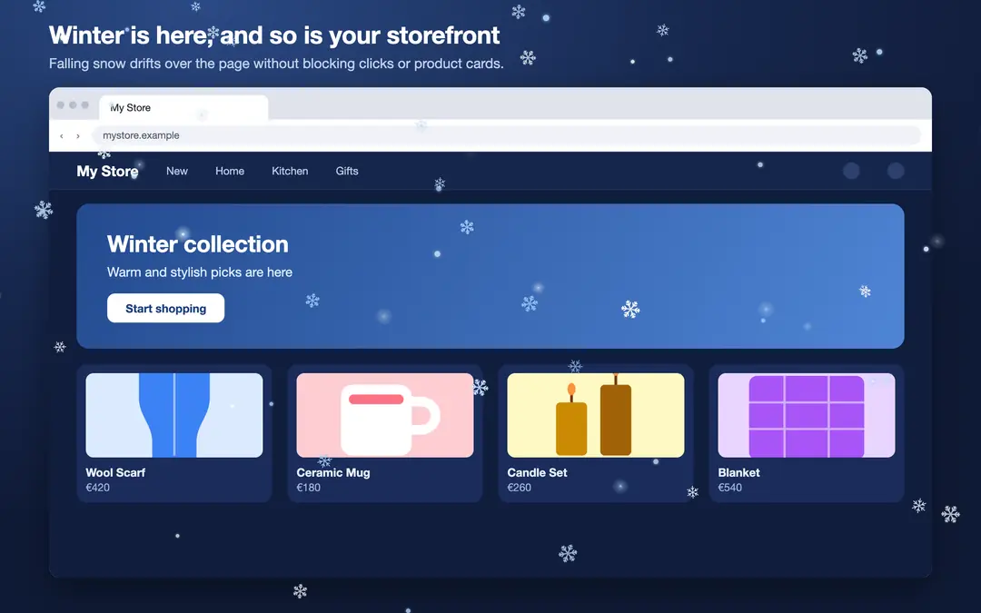 FestiveFX: falling snow effect on a storefront