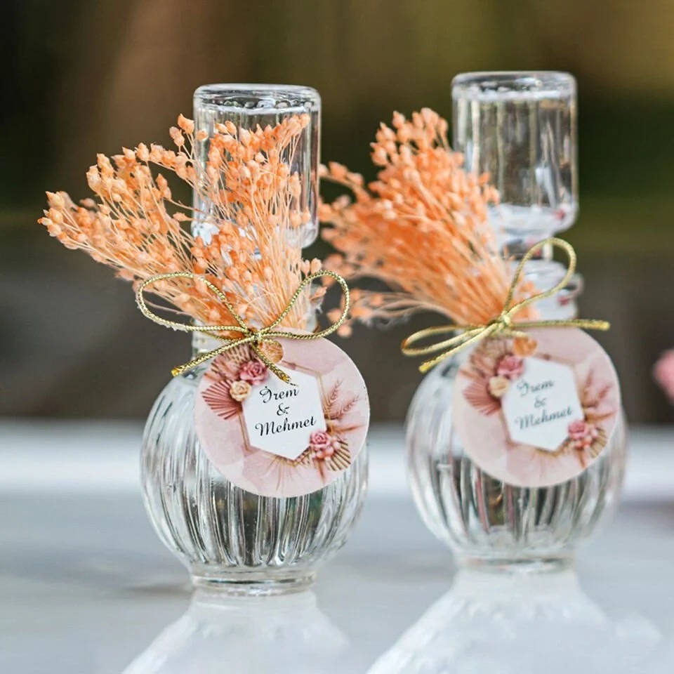 Hediyelik Lüks Kolonya Şişesi - Somon Broom Bloom Süslemeli