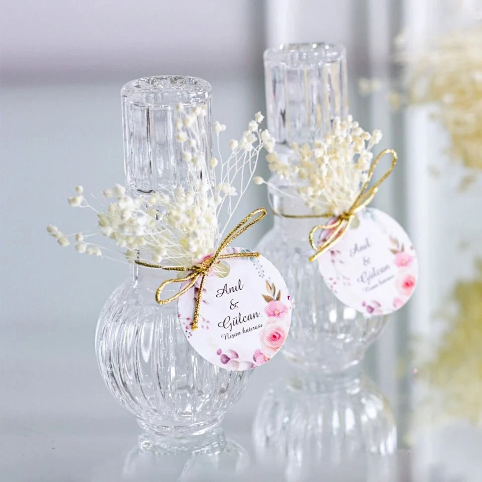Hediyelik Lüks Kolonya Şişesi - Beyaz Broom Bloom Süslemeli