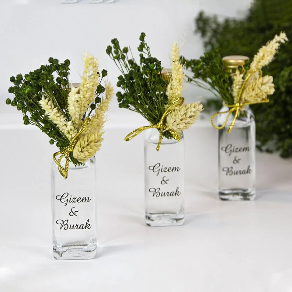 Hediyelik Küçük Kolonya Şişesi - Yeşil Broom Bloom ve Bulgur Otu Süslemeli