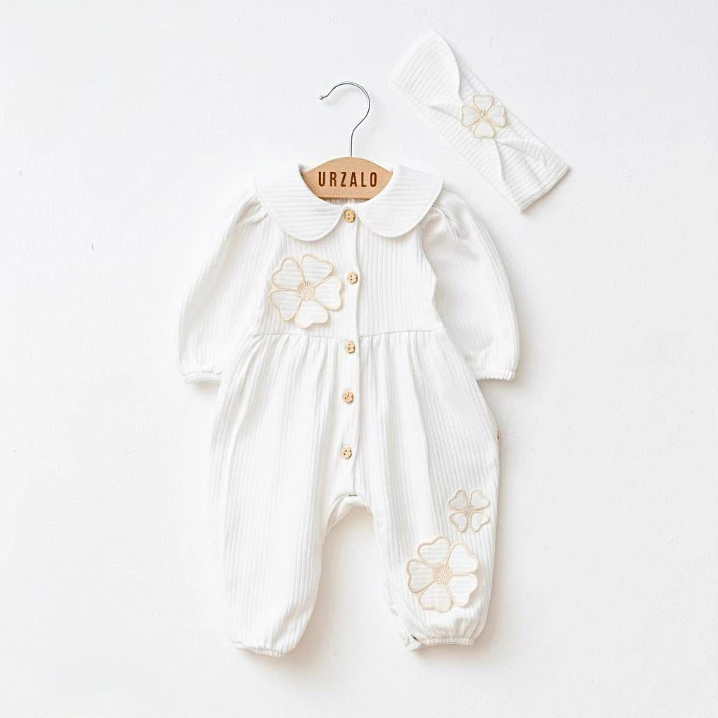 Moon Baby Vintage %100 Organik Pamuk Kumaşlı Bandanalı 2li Tulum