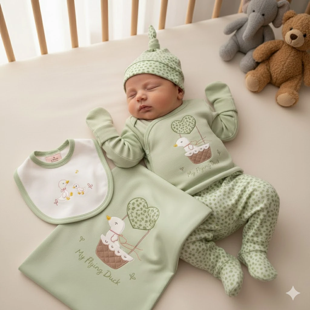 Moon Baby Organik Pamuk Kumaşlı Nakışlı 10 Parça Hastane Çıkış Seti