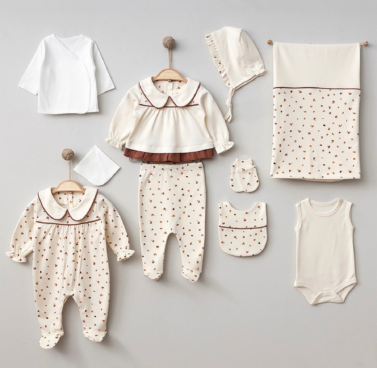 LİLY 0-3 AY NATUREL YAPRAK BASKILI 10LU SET