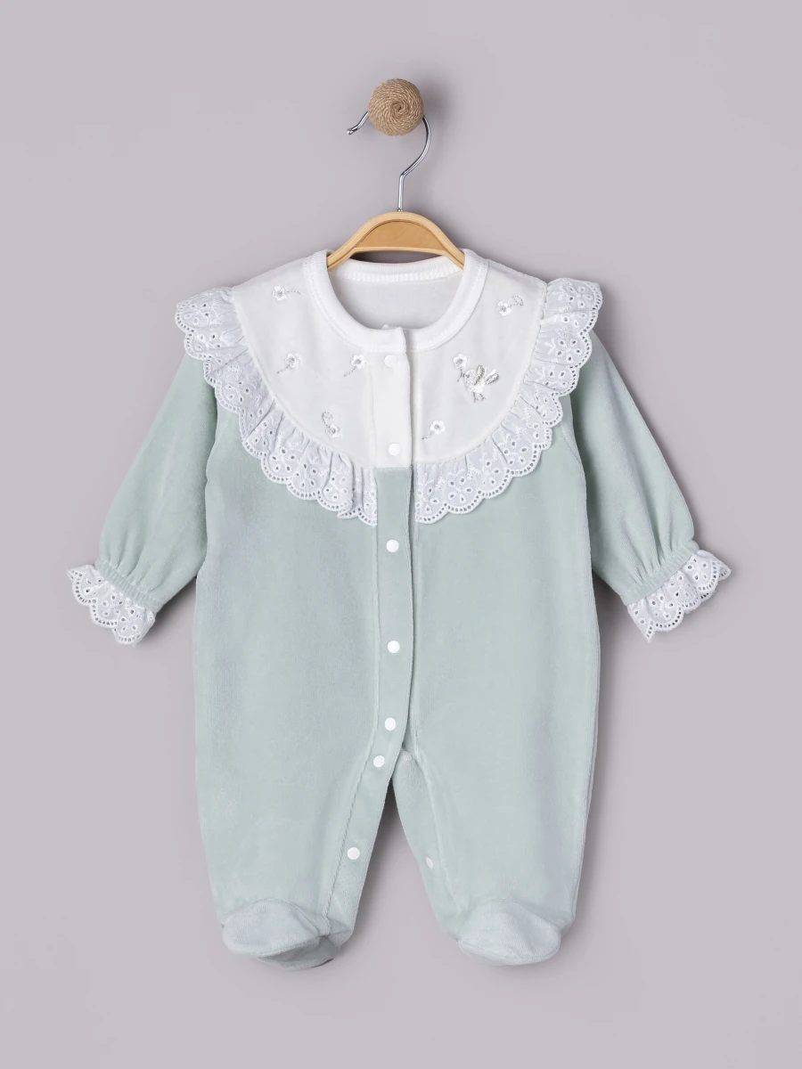 Moon Baby Fisto Yakalı Kadife Tulum - Mint Yeşili