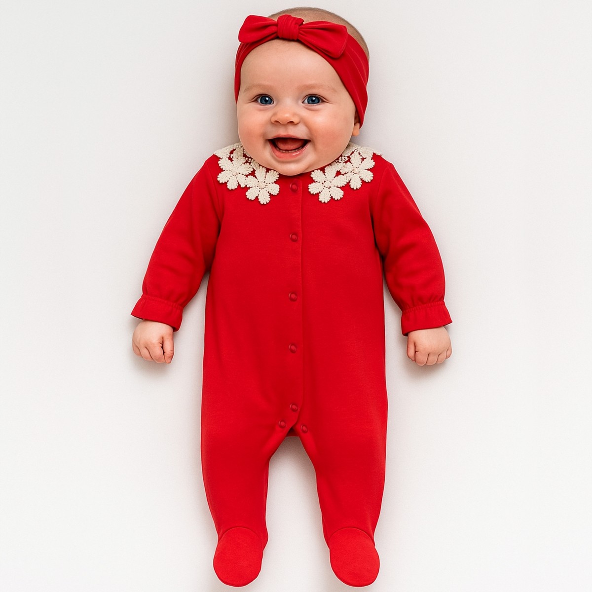 Moonaself Baby Dantel Yakalı Bandanalı Kız Bebek Tulum