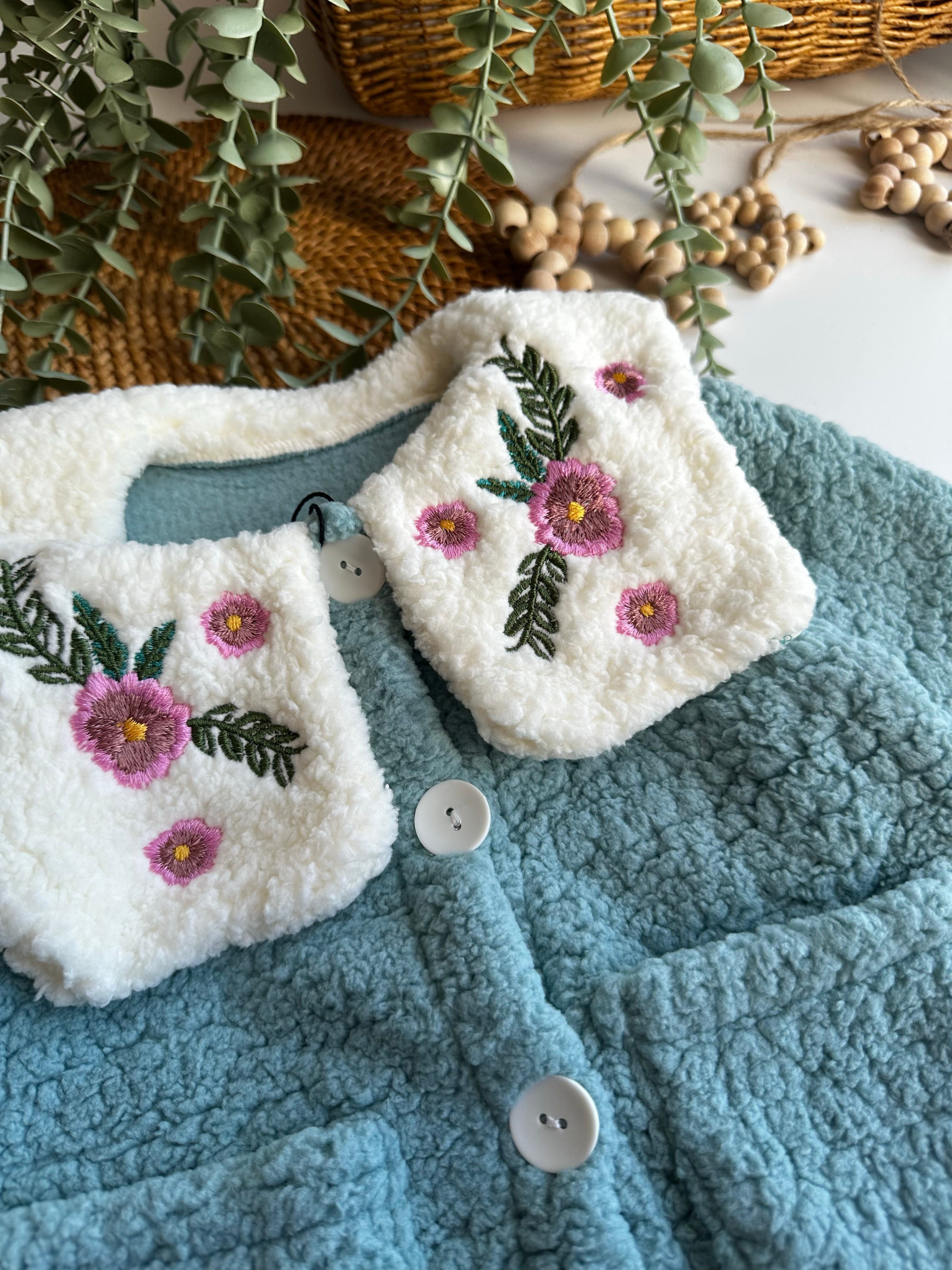 Moonaself Baby Kız Bebek Nakış Yakalı Peluş Hırka
