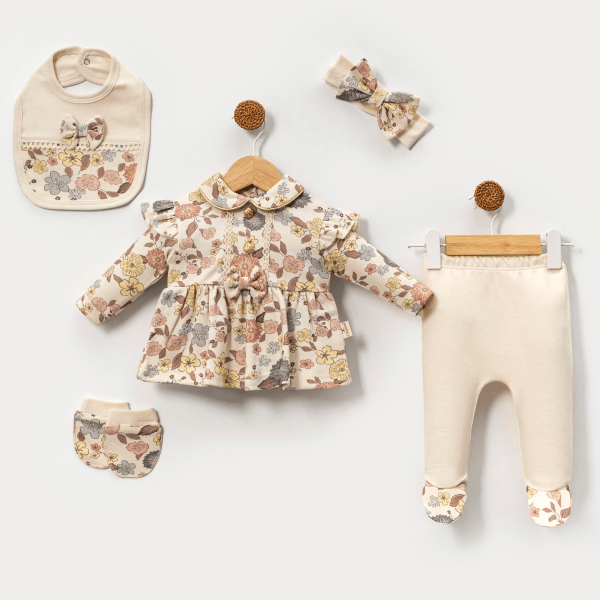Moonaself Baby 0-3 Ay Natural Çiçekli 5li Set