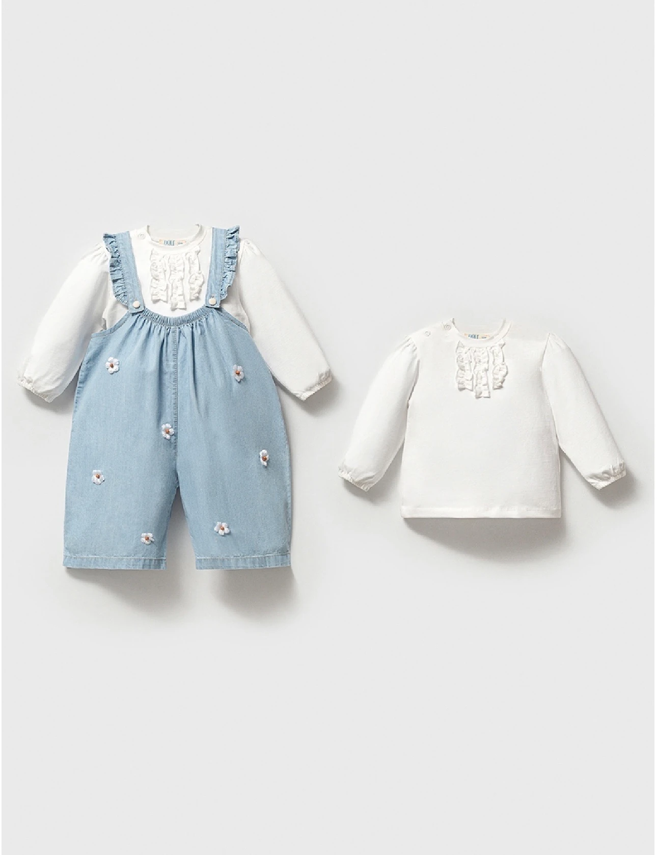 Papatyalı Kız Bebek Kot Tulum & Fırfır Detaylı Body 2’li Takım