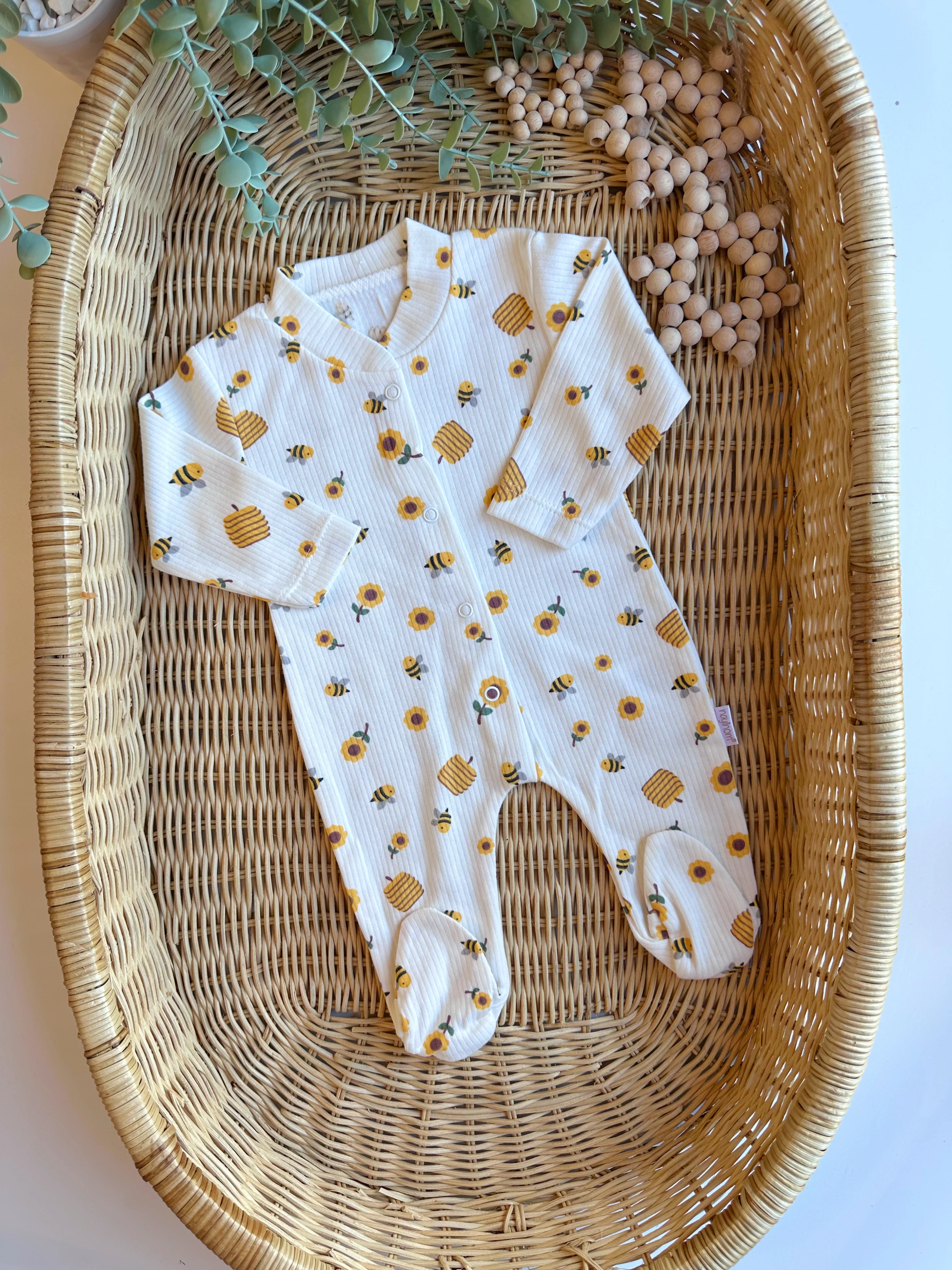 Moonaself Baby Unısex Arı Desenli Tulum