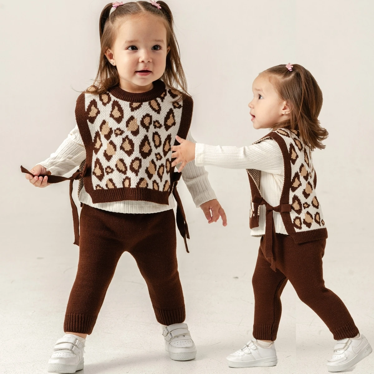 LEOPAR TEMALI 3'LÜ TRİKO KIZ BEBEK TAKIM