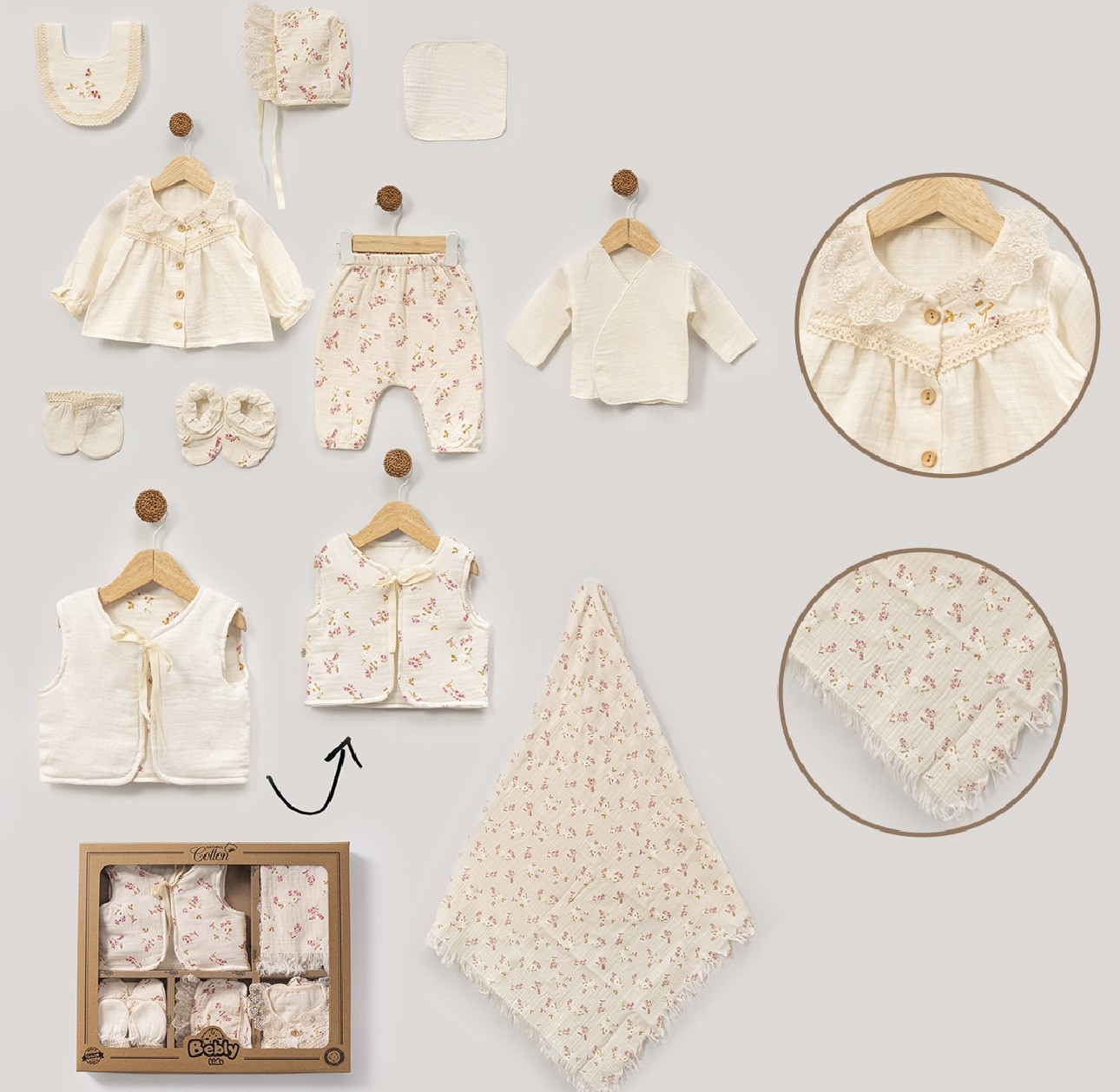 Moonaself Baby 0-3 Ay Çiçek Kabartmalı 10lu Set 