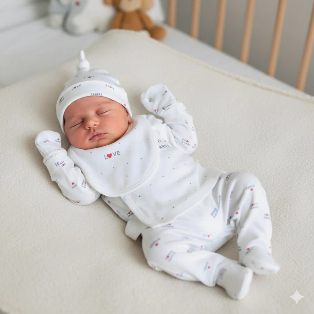 Moon Baby Organik Pamuk Kumaşlı Unısex I Love My Famıly 5li Hastane Çıkış Seti