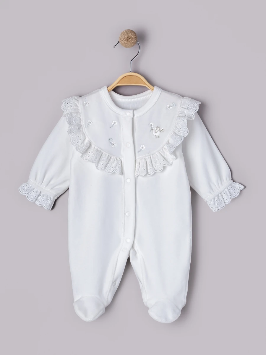 Moon Baby Fisto Yakalı Kadife Tulum - Ekru