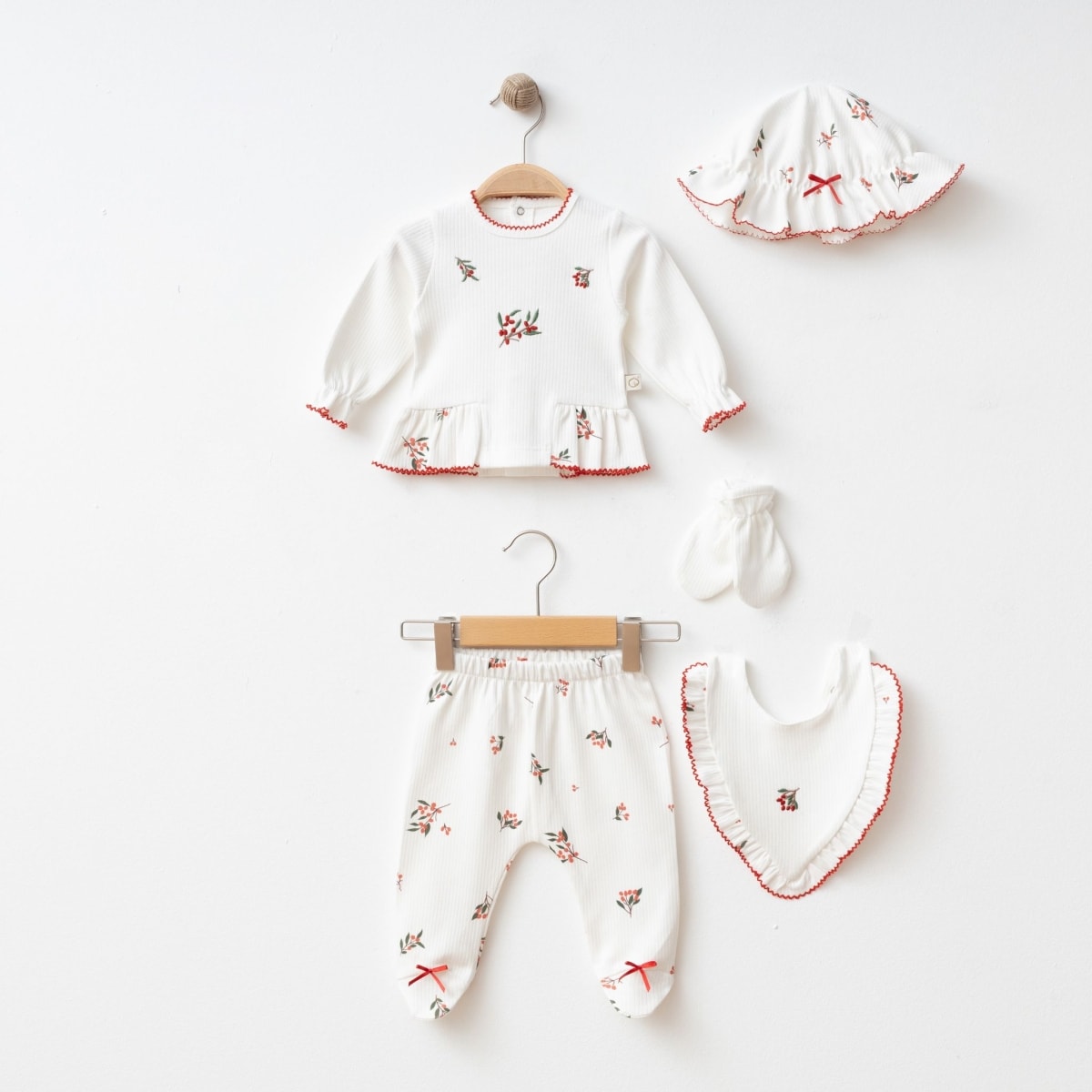Moonaself Baby 0-3 Ay %100 Organik Pamuk Kumaşlı Kokina Desenli 5li Set